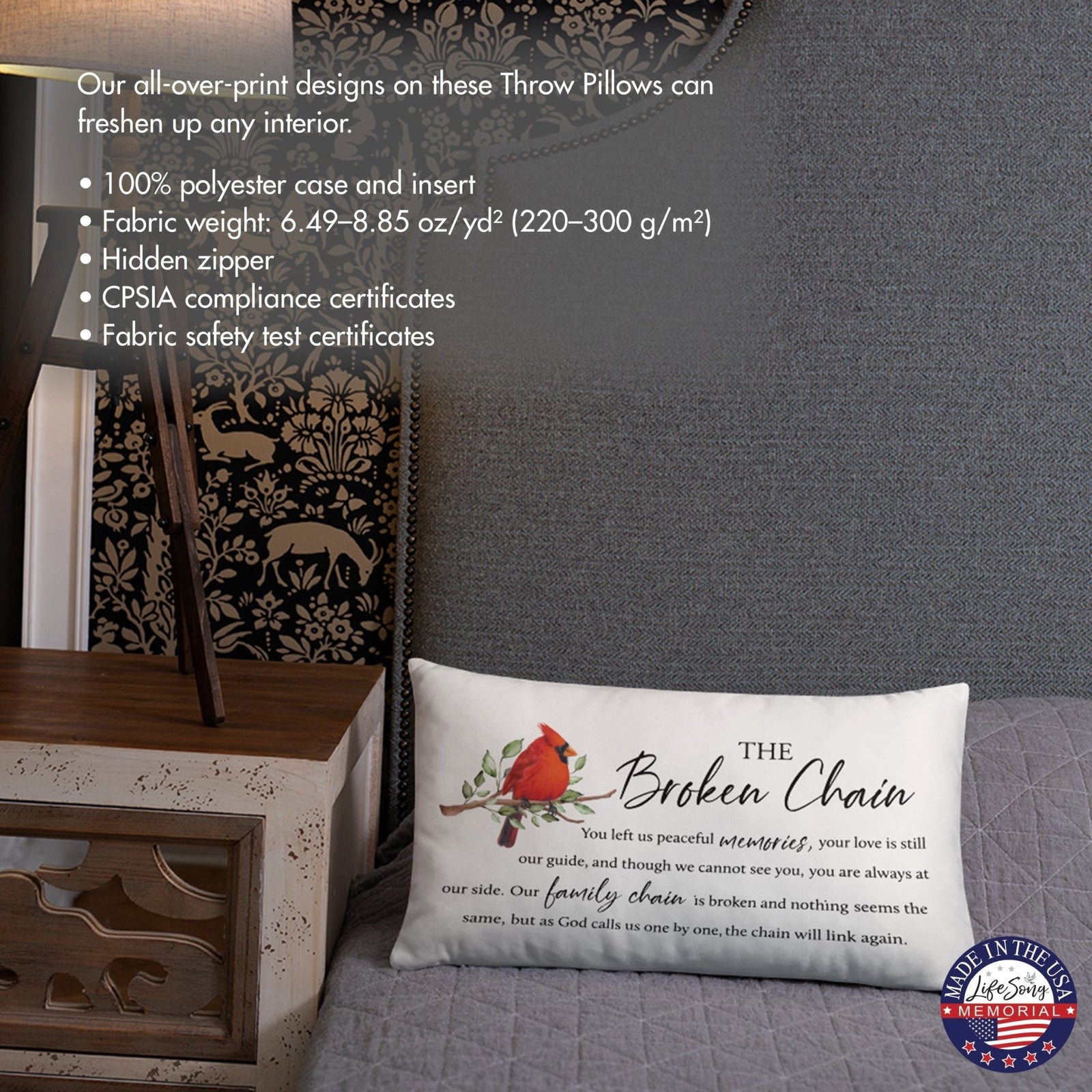 Memorial Sympathy Throw Pillow for Home Décor - The Broken Chain - LifeSong Milestones