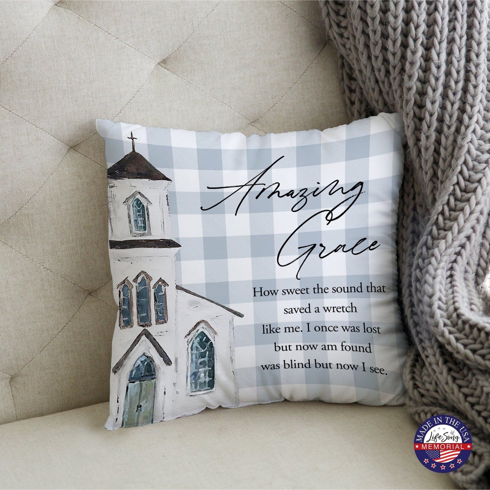 Memorial Themed Cozy Throw Pillow Bereavement Sympathy Gift For the Loss Of A Loved One - Amazing Grace - LifeSong Milestones