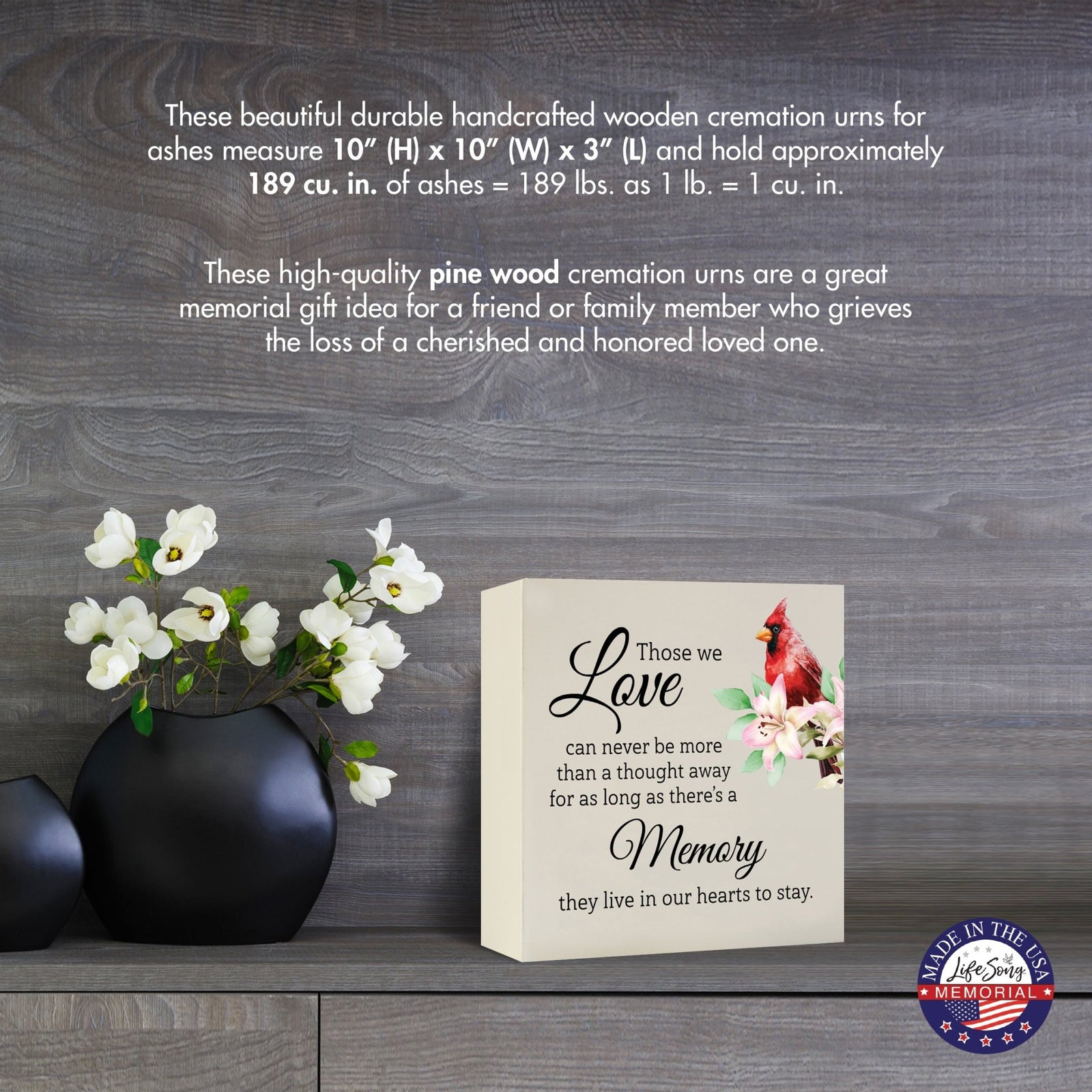 A wooden cremation urn box with a decorative design, suitable for holding human ashes.