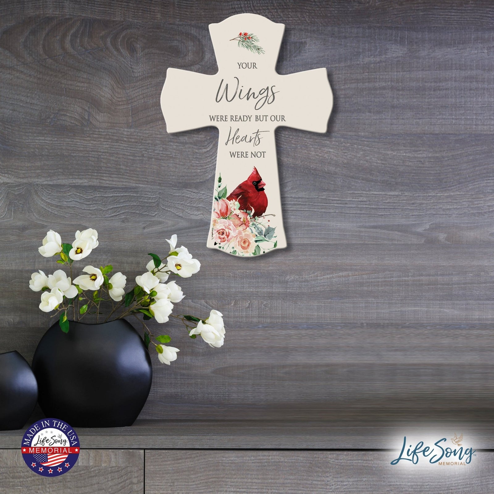 Memorial Wooden Wall Cross 8x11 Cardinal Bereavement Gift for Loss on Loved One – But Our Hearts Were Not - LifeSong Milestones