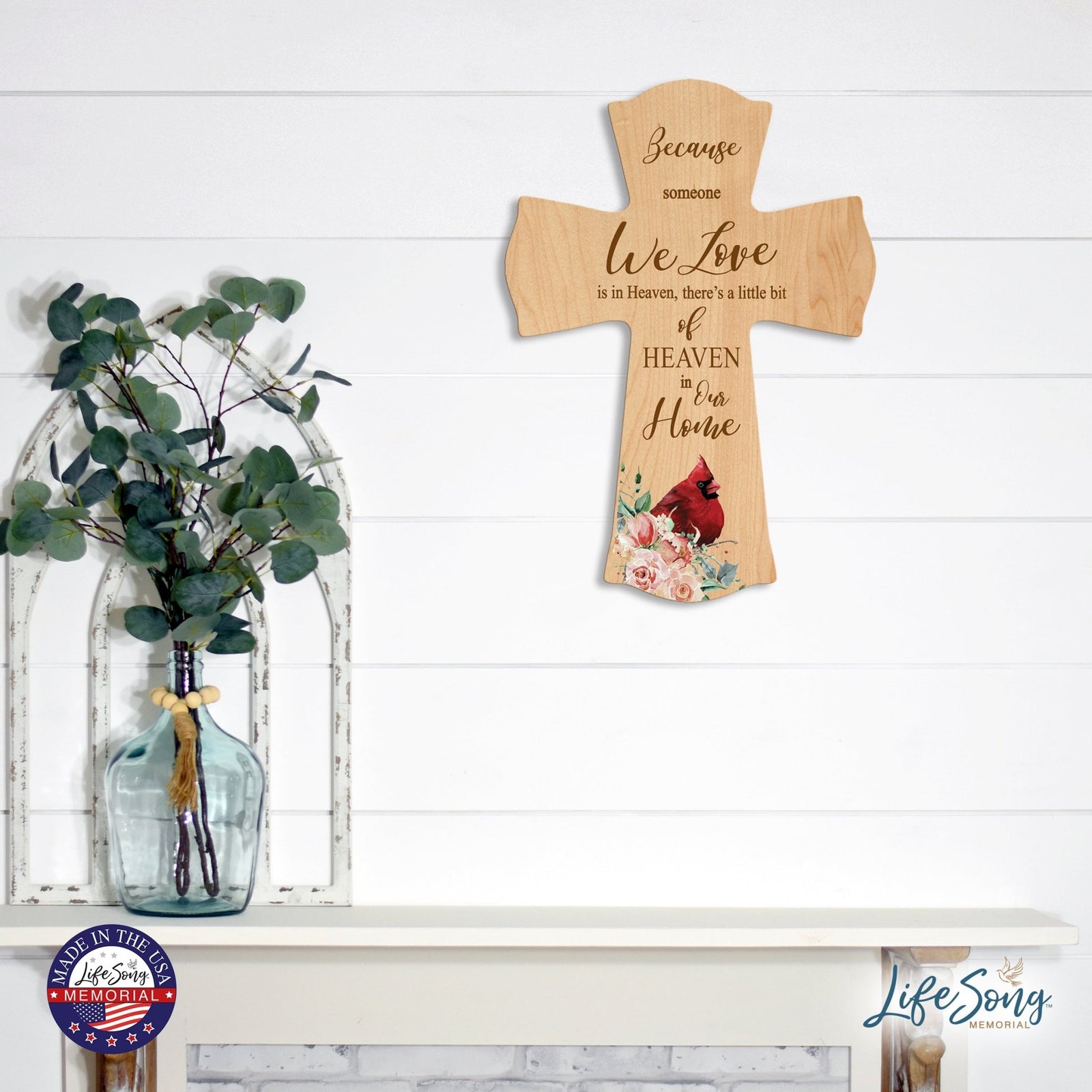 Memorial Wooden Wall Cross 8x11 Cardinal Bereavement Gift for Loss on Loved One – Little Bit Of Heaven - LifeSong Milestones