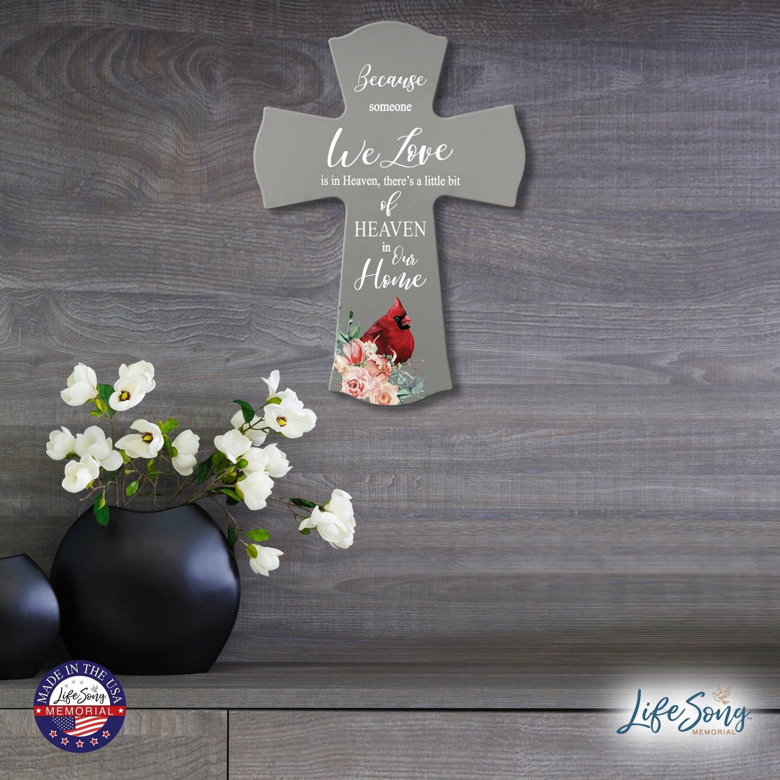 Memorial Wooden Wall Cross 8x11 Cardinal Bereavement Gift for Loss on Loved One – Little Bit Of Heaven - LifeSong Milestones
