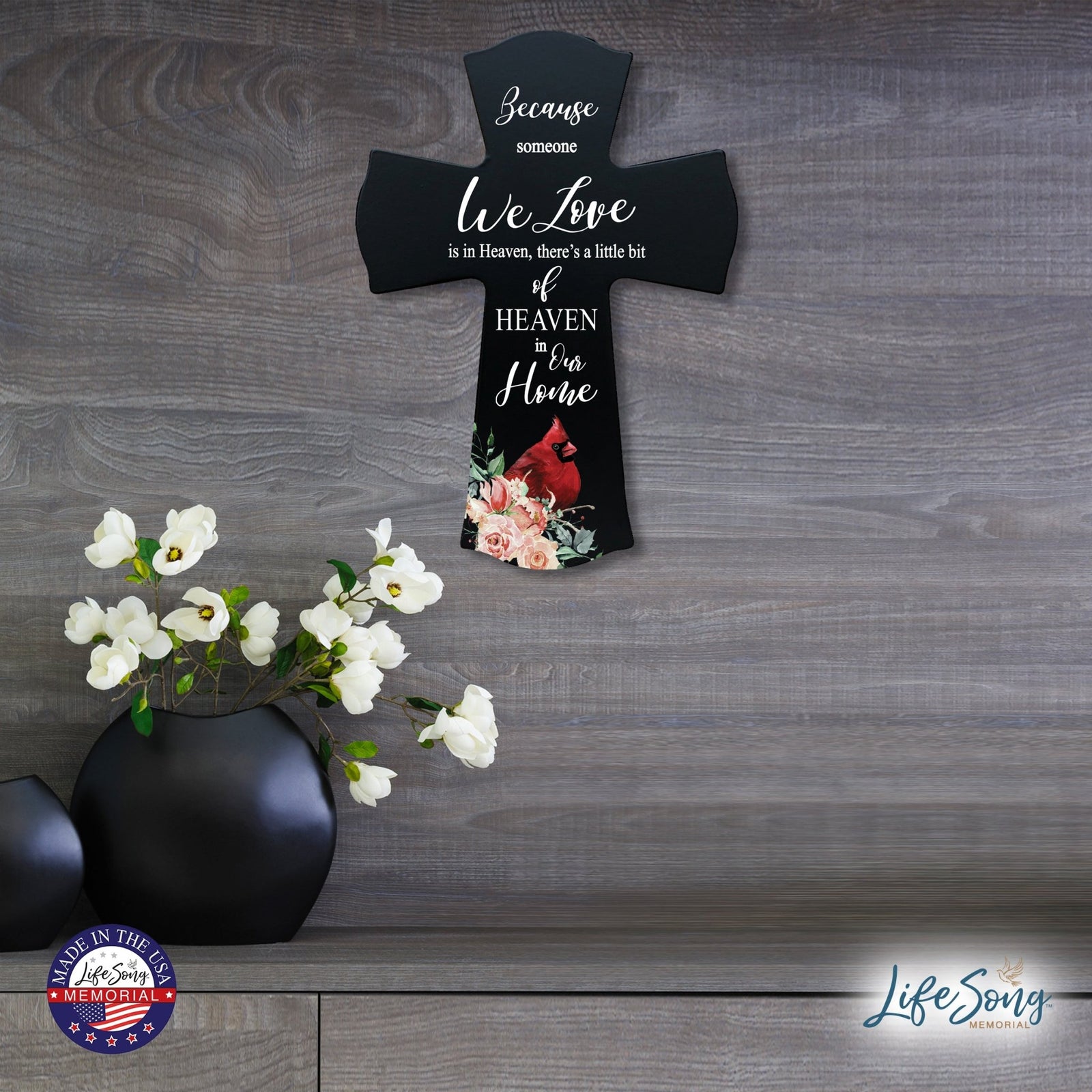 Memorial Wooden Wall Cross 8x11 Cardinal Bereavement Gift for Loss on Loved One – Little Bit Of Heaven - LifeSong Milestones