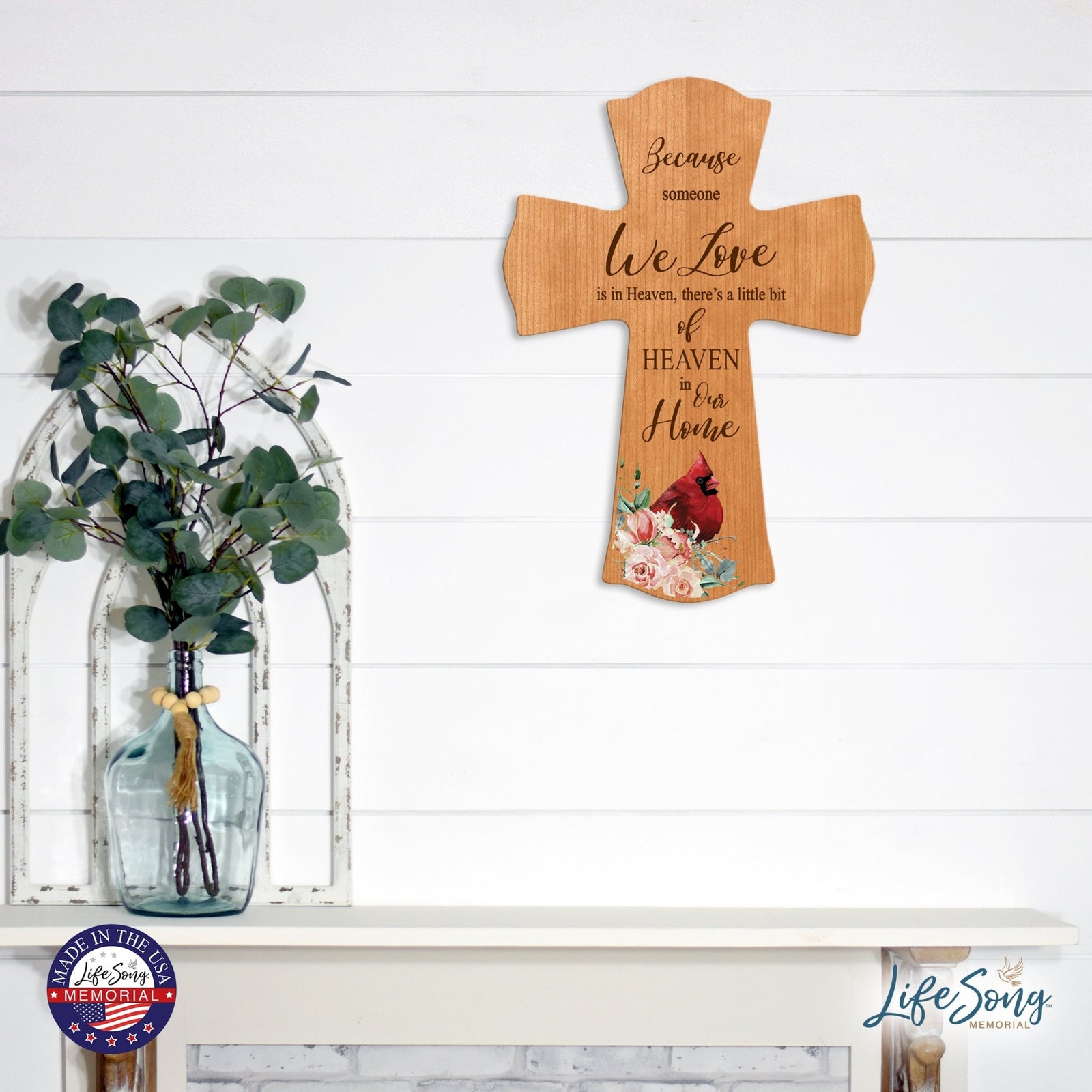 Memorial Wooden Wall Cross 8x11 Cardinal Bereavement Gift for Loss on Loved One – Little Bit Of Heaven - LifeSong Milestones