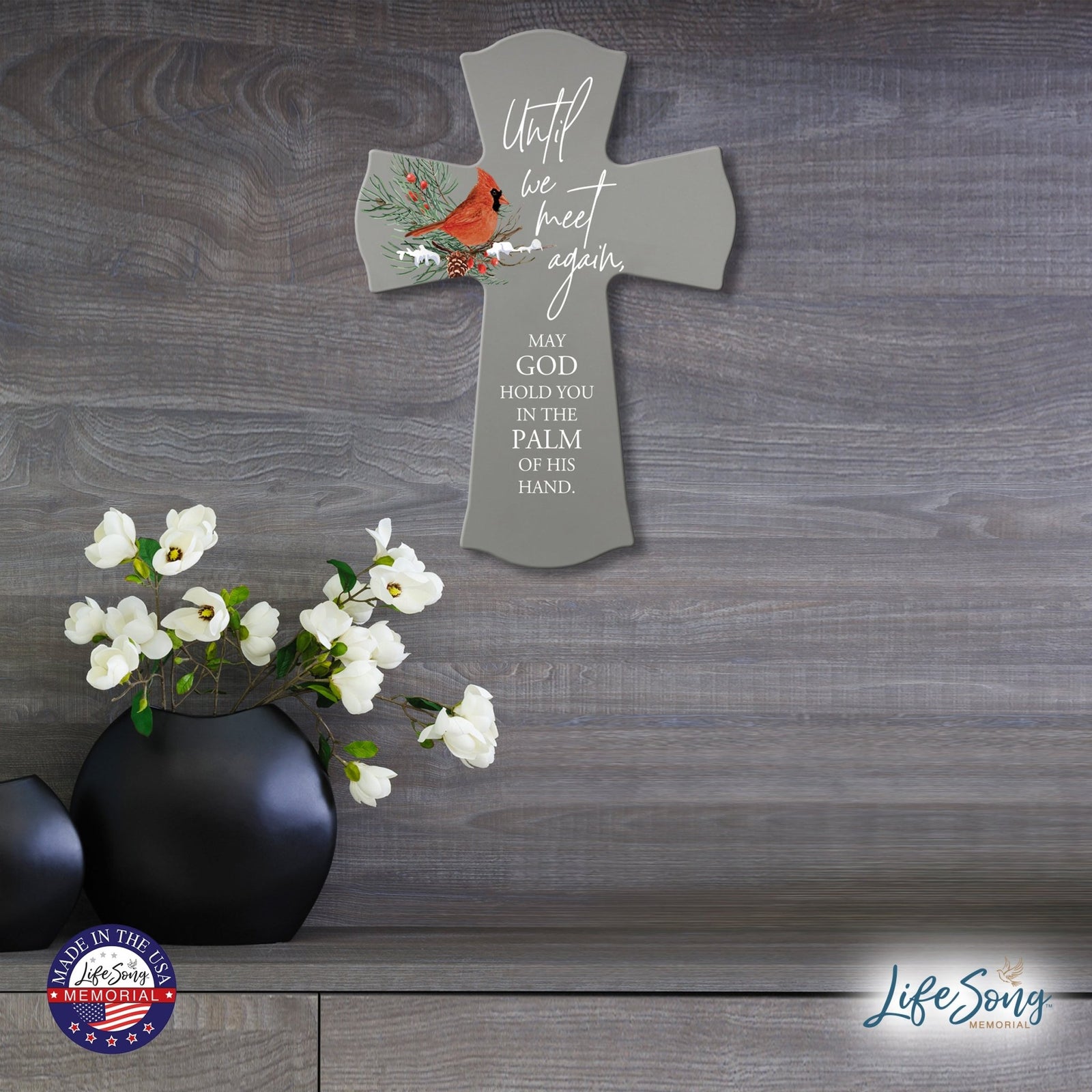 Memorial Wooden Wall Cross 8x11 Cardinal Bereavement Gift for Loss on Loved One – Until We Meet Again - LifeSong Milestones