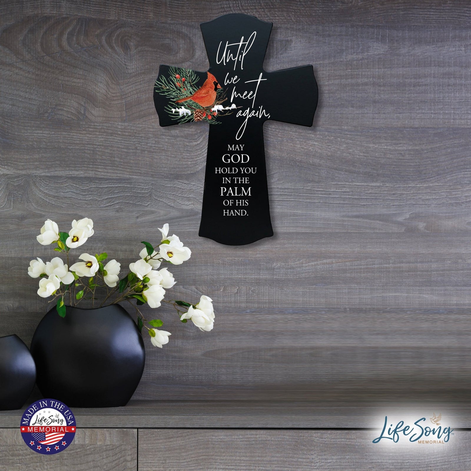 Memorial Wooden Wall Cross 8x11 Cardinal Bereavement Gift for Loss on Loved One – Until We Meet Again - LifeSong Milestones