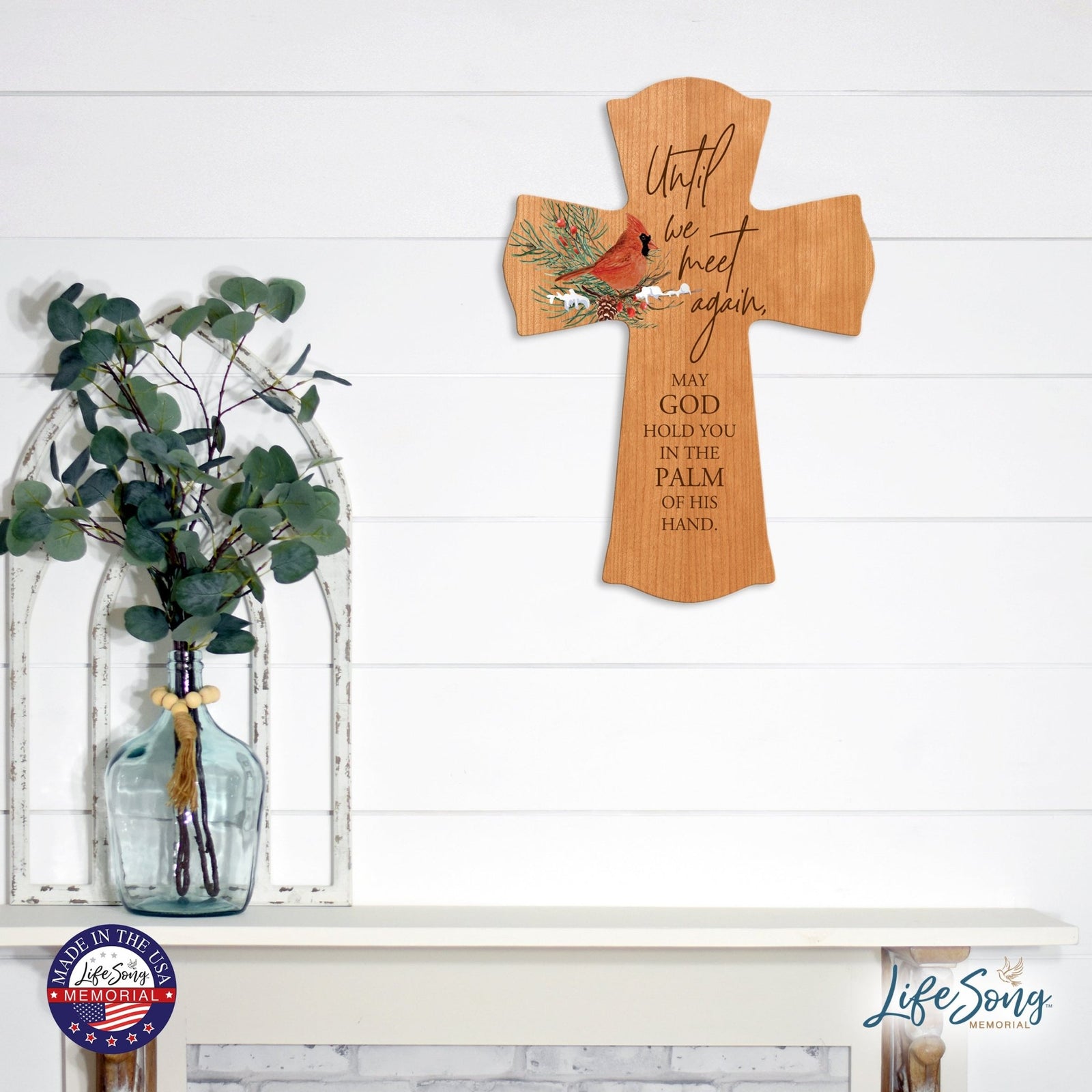 Memorial Wooden Wall Cross 8x11 Cardinal Bereavement Gift for Loss on Loved One – Until We Meet Again - LifeSong Milestones