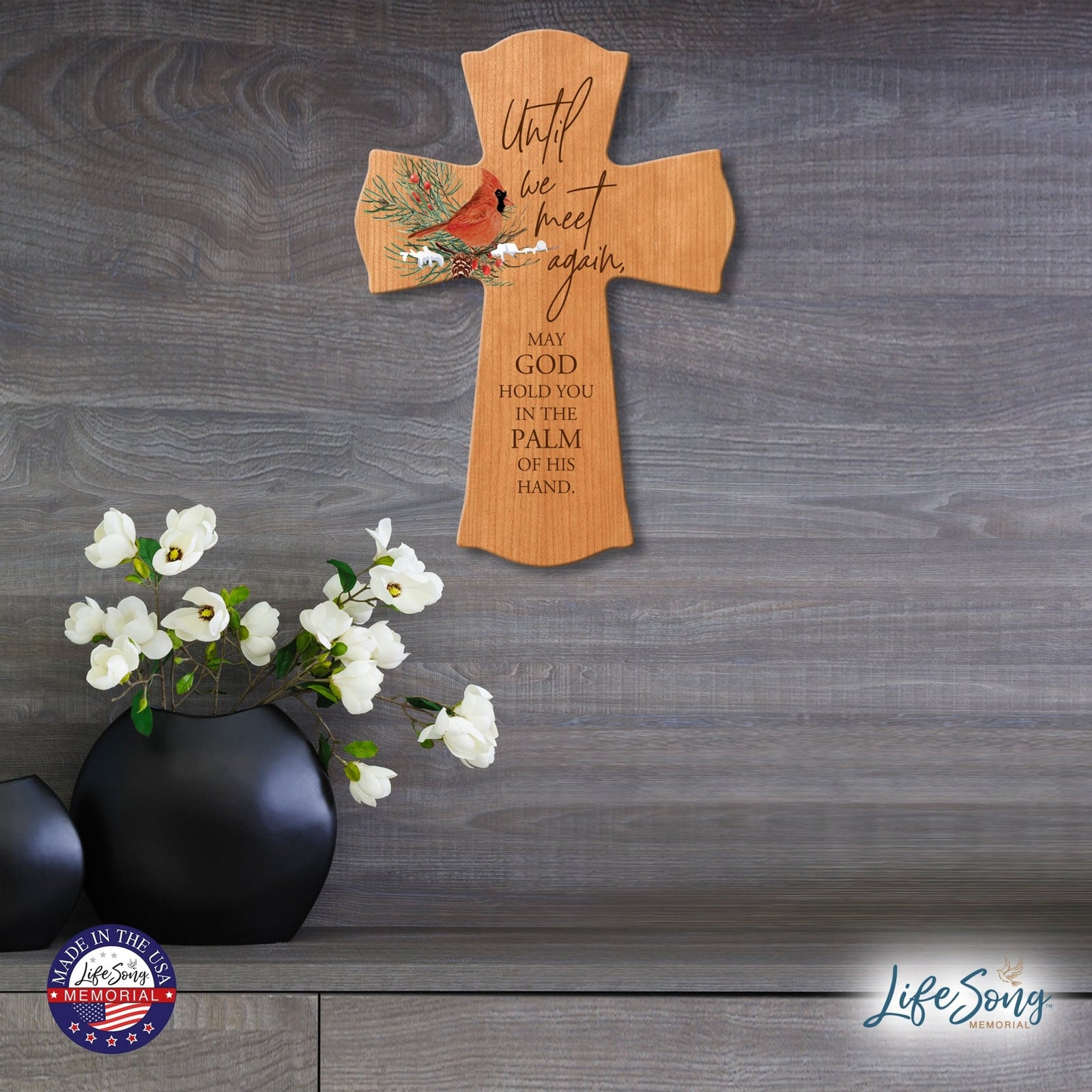 Memorial Wooden Wall Cross 8x11 Cardinal Bereavement Gift for Loss on Loved One – Until We Meet Again - LifeSong Milestones