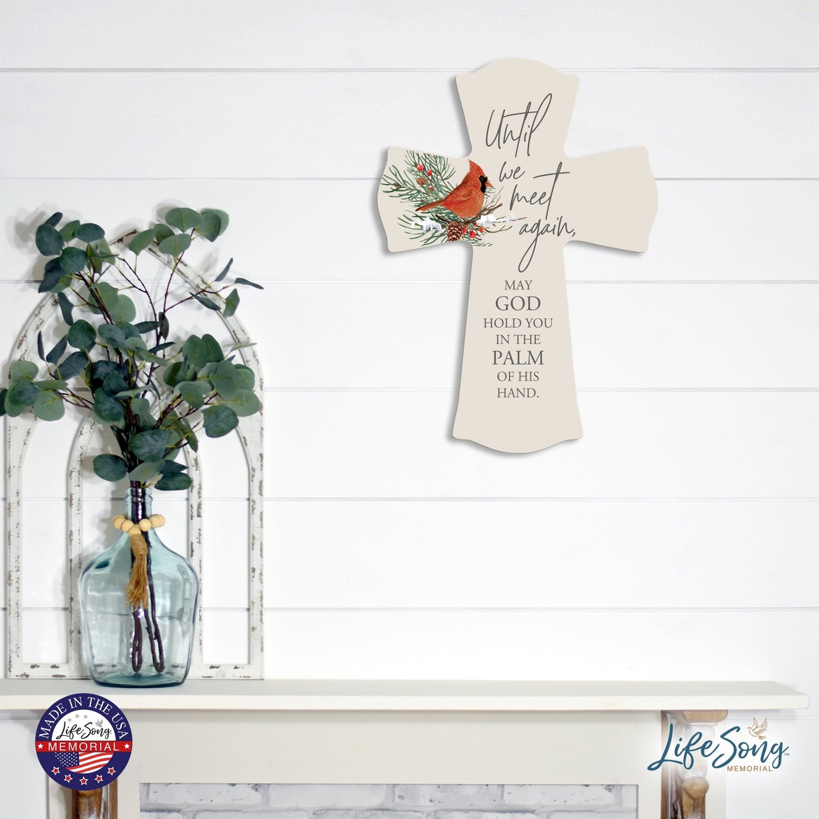 Memorial Wooden Wall Cross 8x11 Cardinal Bereavement Gift for Loss on Loved One – Until We Meet Again - LifeSong Milestones
