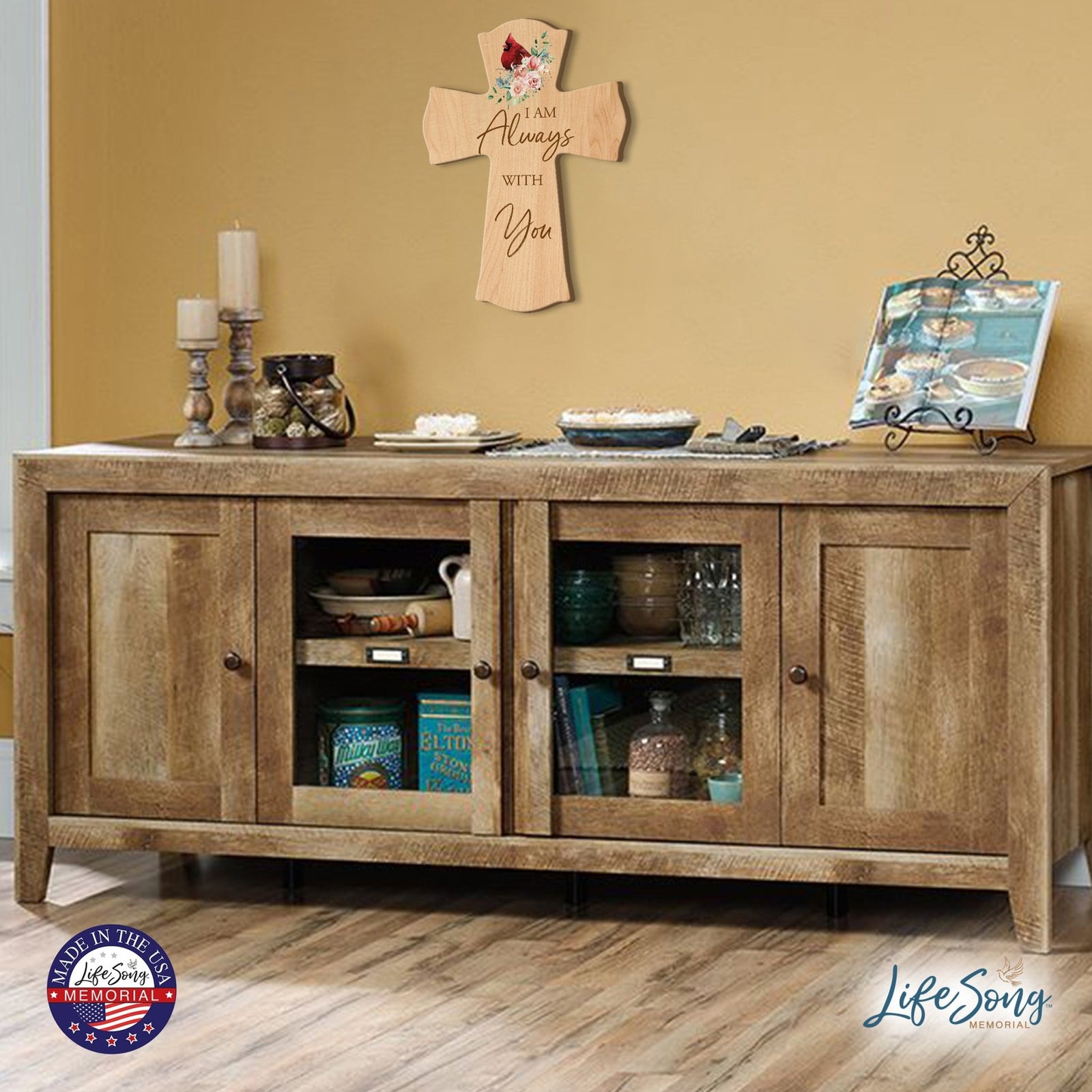 Memorial Wooden Wall Cross 8x11 Cardinal Bereavement Gift for Loss on Loved One – With You - LifeSong Milestones