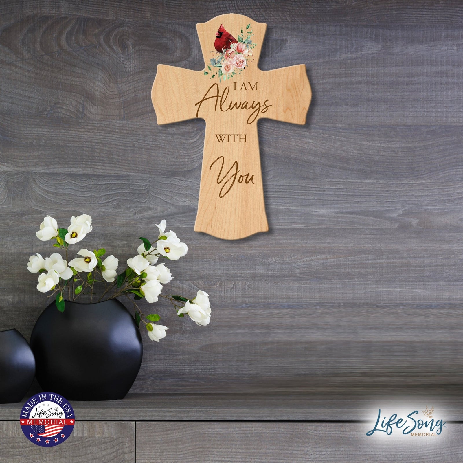 Memorial Wooden Wall Cross 8x11 Cardinal Bereavement Gift for Loss on Loved One – With You - LifeSong Milestones