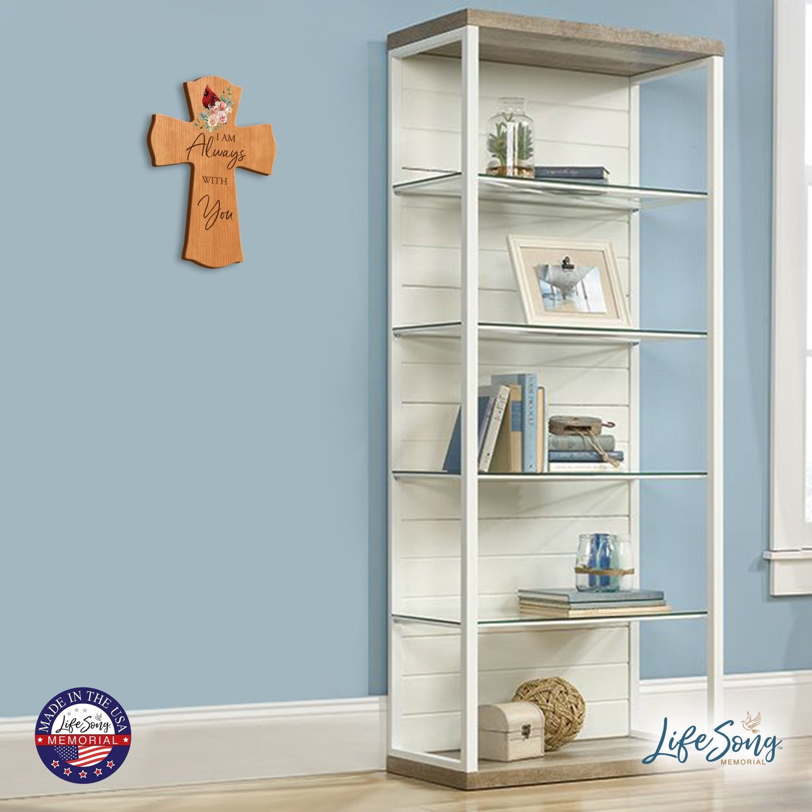 Memorial Wooden Wall Cross 8x11 Cardinal Bereavement Gift for Loss on Loved One – With You - LifeSong Milestones