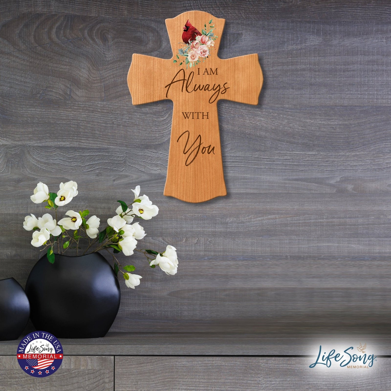 Memorial Wooden Wall Cross 8x11 Cardinal Bereavement Gift for Loss on Loved One – With You - LifeSong Milestones