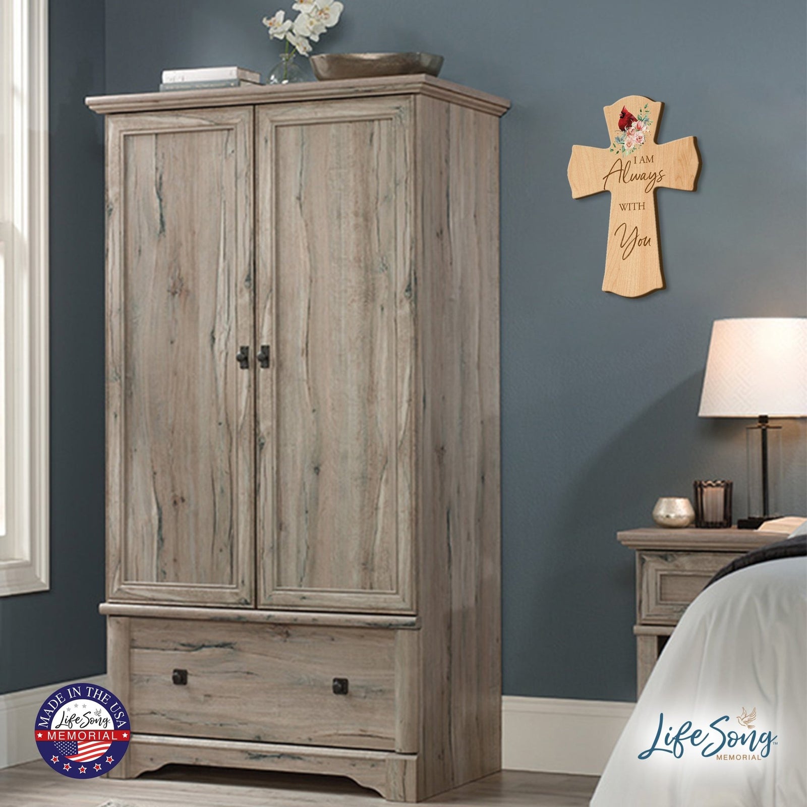 Memorial Wooden Wall Cross 8x11 Cardinal Bereavement Gift for Loss on Loved One – With You - LifeSong Milestones