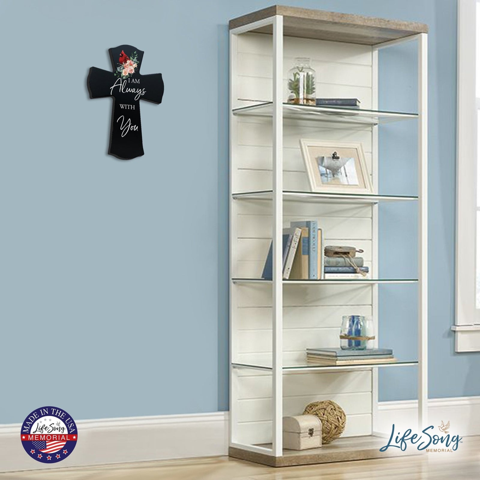 Memorial Wooden Wall Cross 8x11 Cardinal Bereavement Gift for Loss on Loved One – With You - LifeSong Milestones