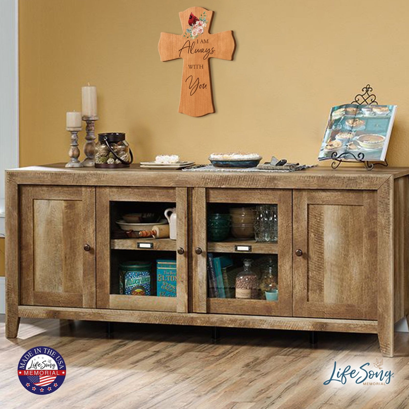 Memorial Wooden Wall Cross 8x11 Cardinal Bereavement Gift for Loss on Loved One – With You - LifeSong Milestones