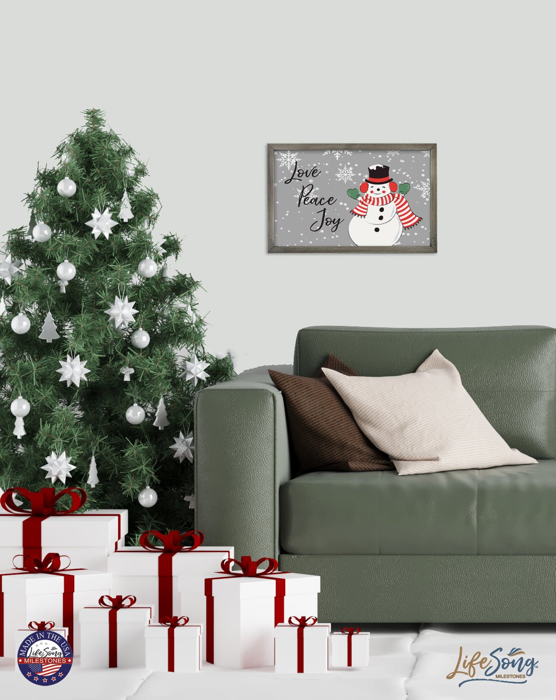 Merry Christmas Framed Shadow Box - Snowman Love Peace Joy - LifeSong Milestones