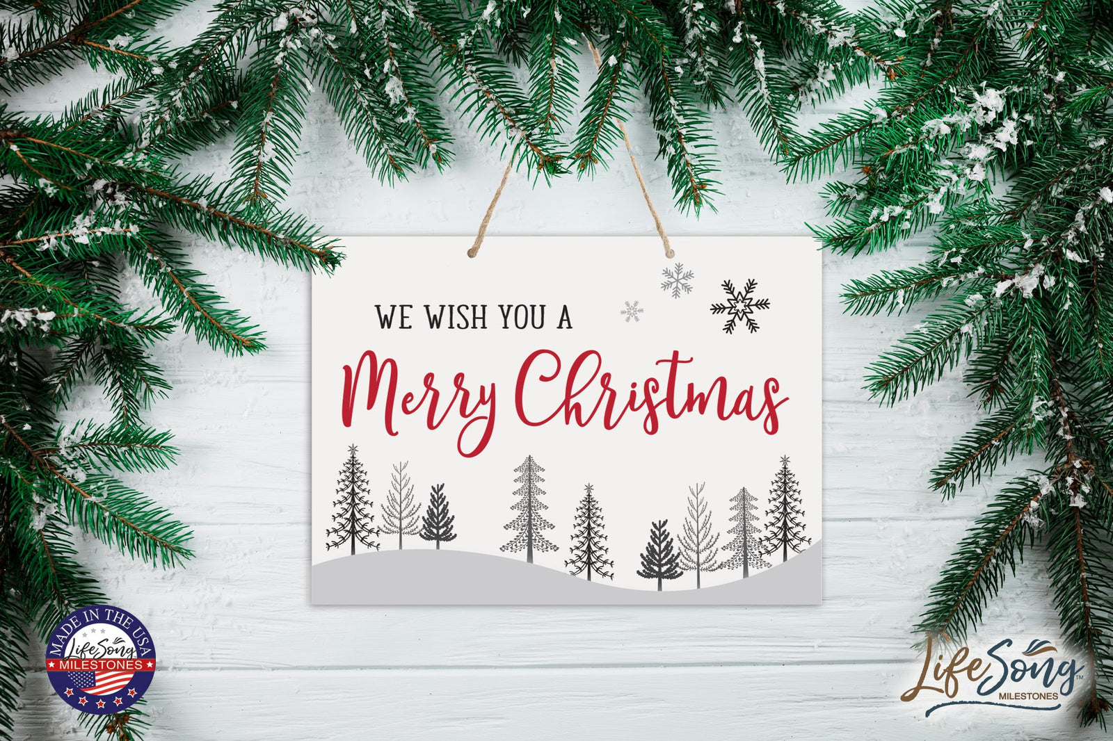 Merry Christmas Wall Hanging Sign - We Wish You - LifeSong Milestones