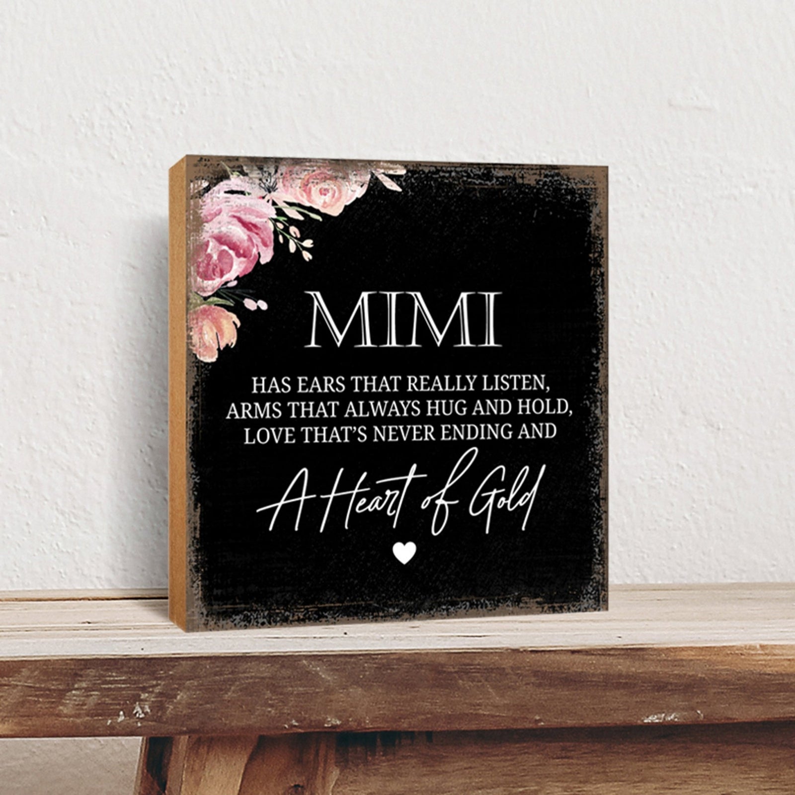 Mimi Has Ears Floral 6x6 Inches Wood Family Art Sign Tabletop and Shelving For Home Décor - LifeSong Milestones
