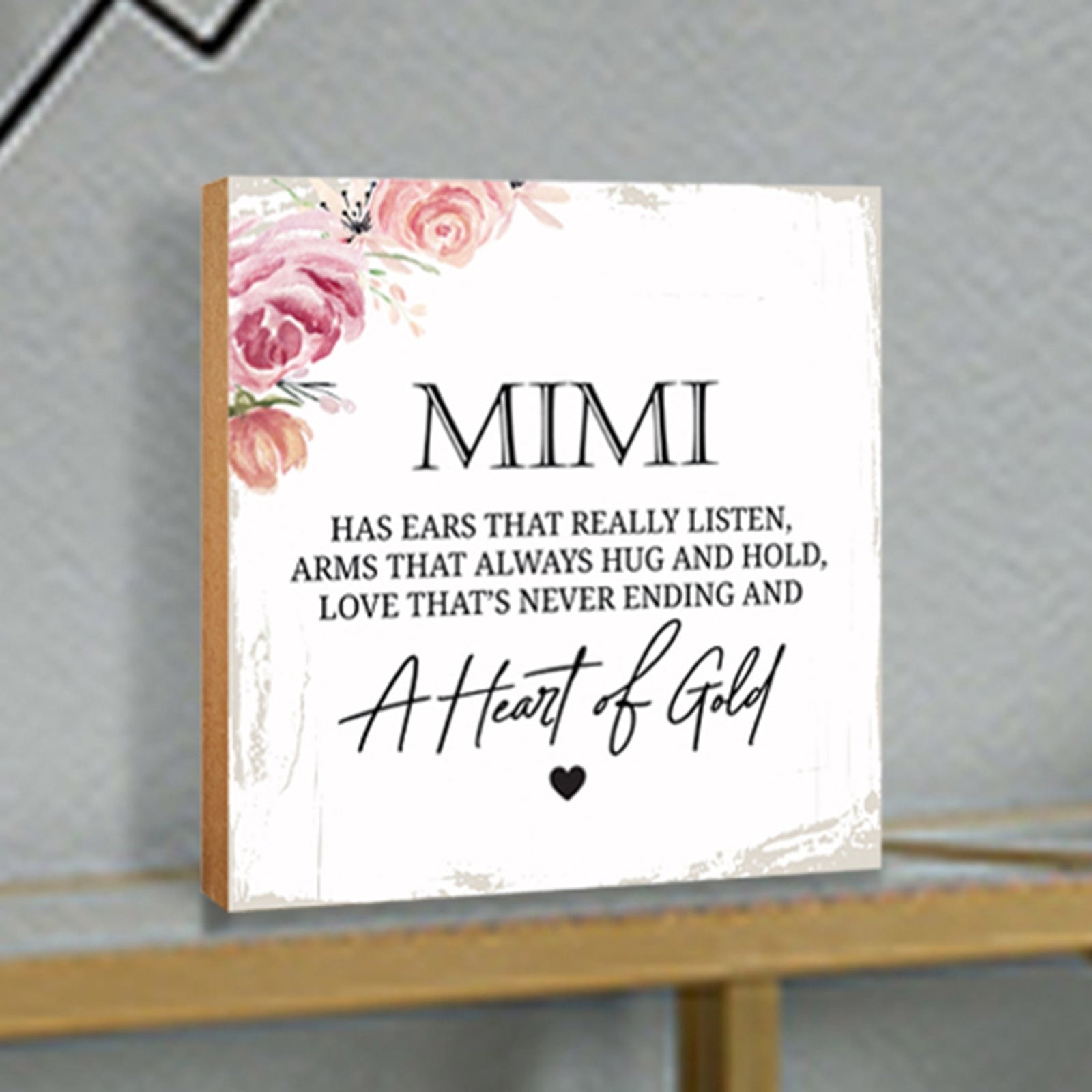 Mimi Has Ears Floral 6x6 Inches Wood Family Art Sign Tabletop and Shelving For Home Décor - LifeSong Milestones