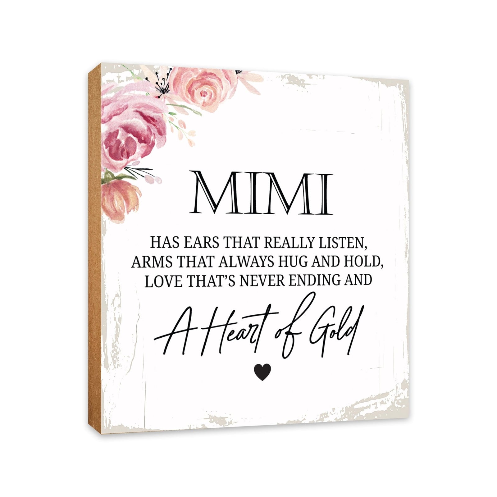 Mimi Has Ears Floral 6x6 Inches Wood Family Art Sign Tabletop and Shelving For Home Décor - LifeSong Milestones