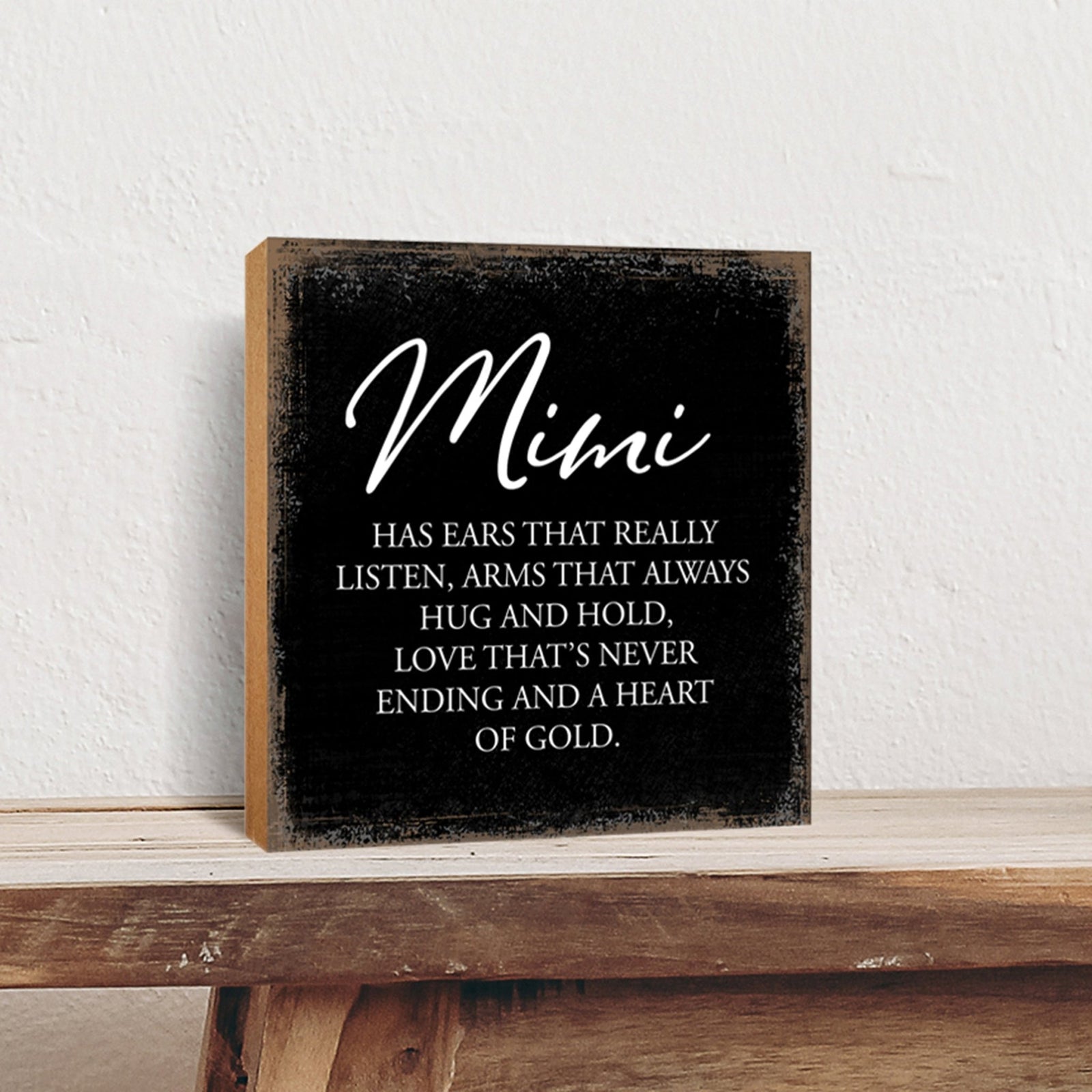 Mimi Has Ears Floral 6x6 Inches Wood Family Art Sign Tabletop and Shelving For Home Décor - LifeSong Milestones