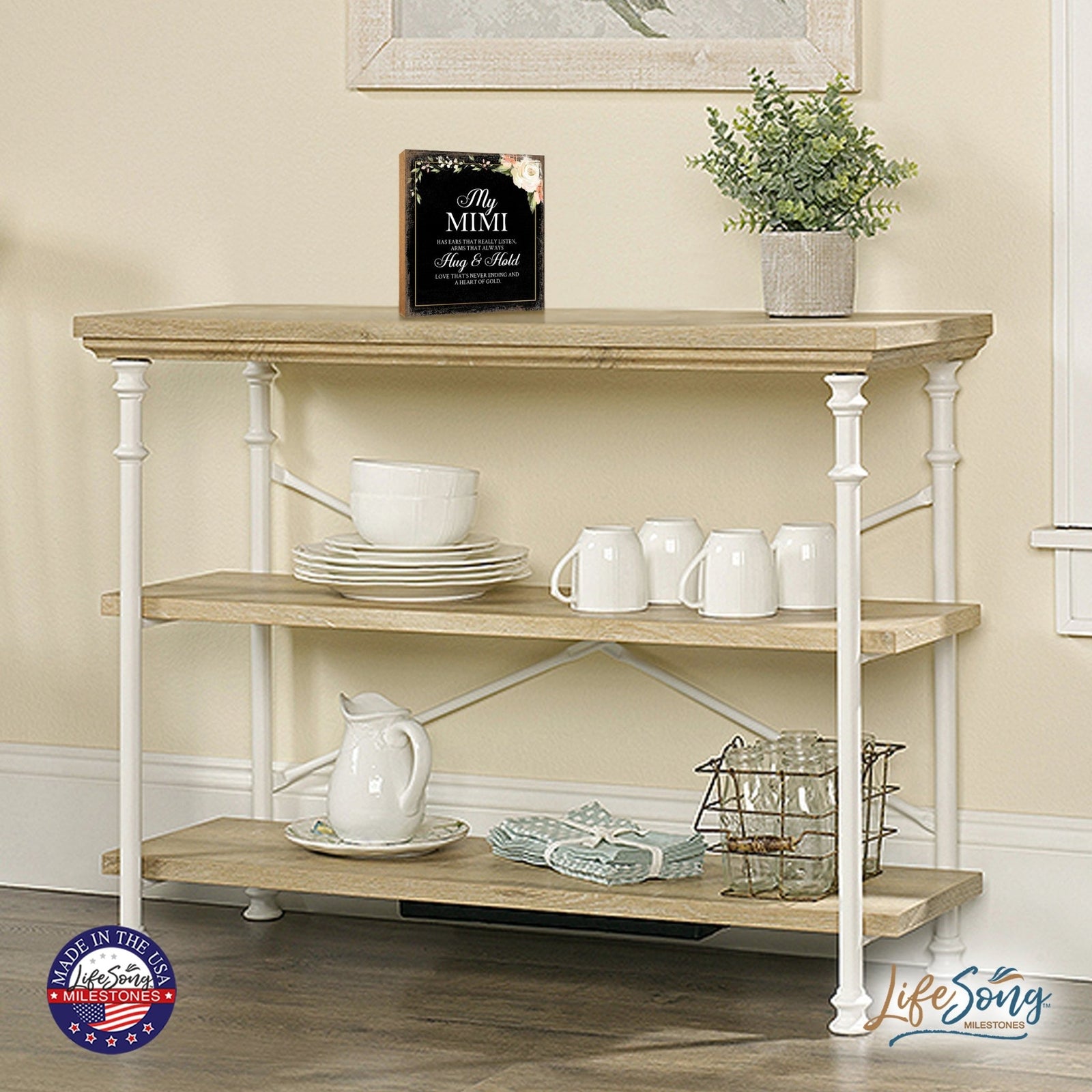 Mimi Has Ears Floral 6x6 Inches Wood Family Art Sign Tabletop and Shelving For Home Décor - LifeSong Milestones