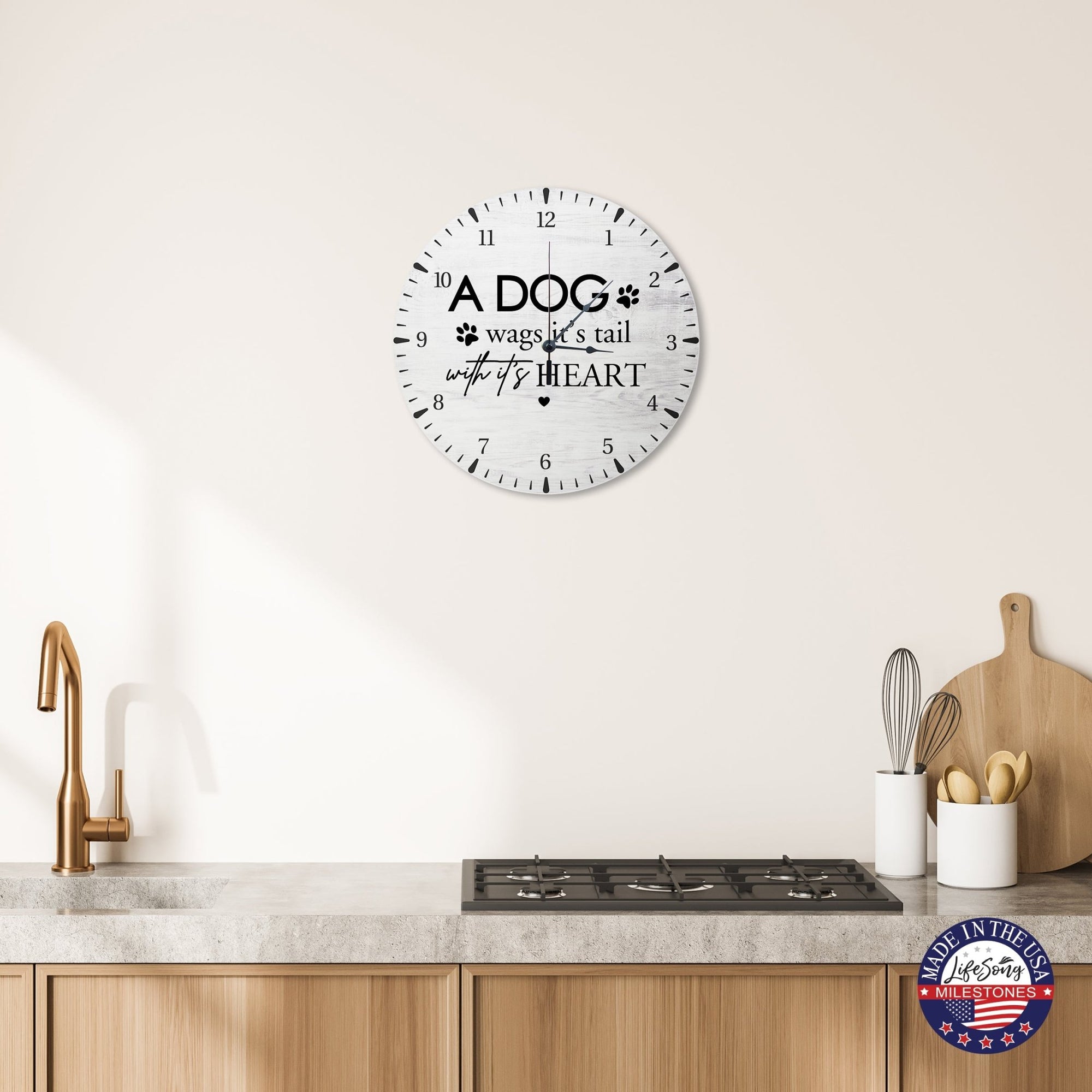 Minimalist Roman Numeral Wooden Clock For Walls Or Countertop Display For Pet Owners - A Dog Wags - LifeSong Milestones