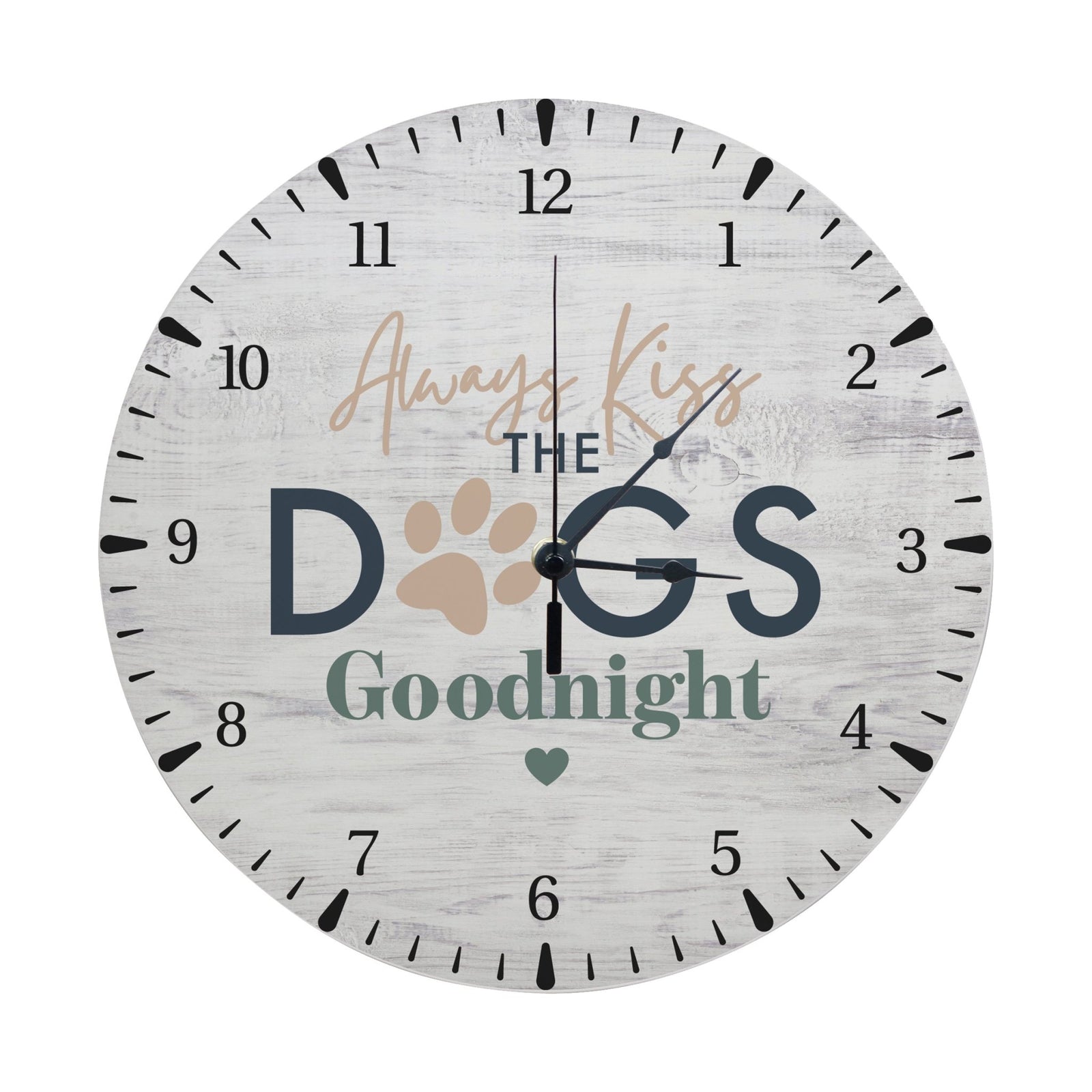 Minimalist Roman Numeral Wooden Clock For Walls Or Countertop Display For Pet Owners - Always Kiss The Dogs - LifeSong Milestones