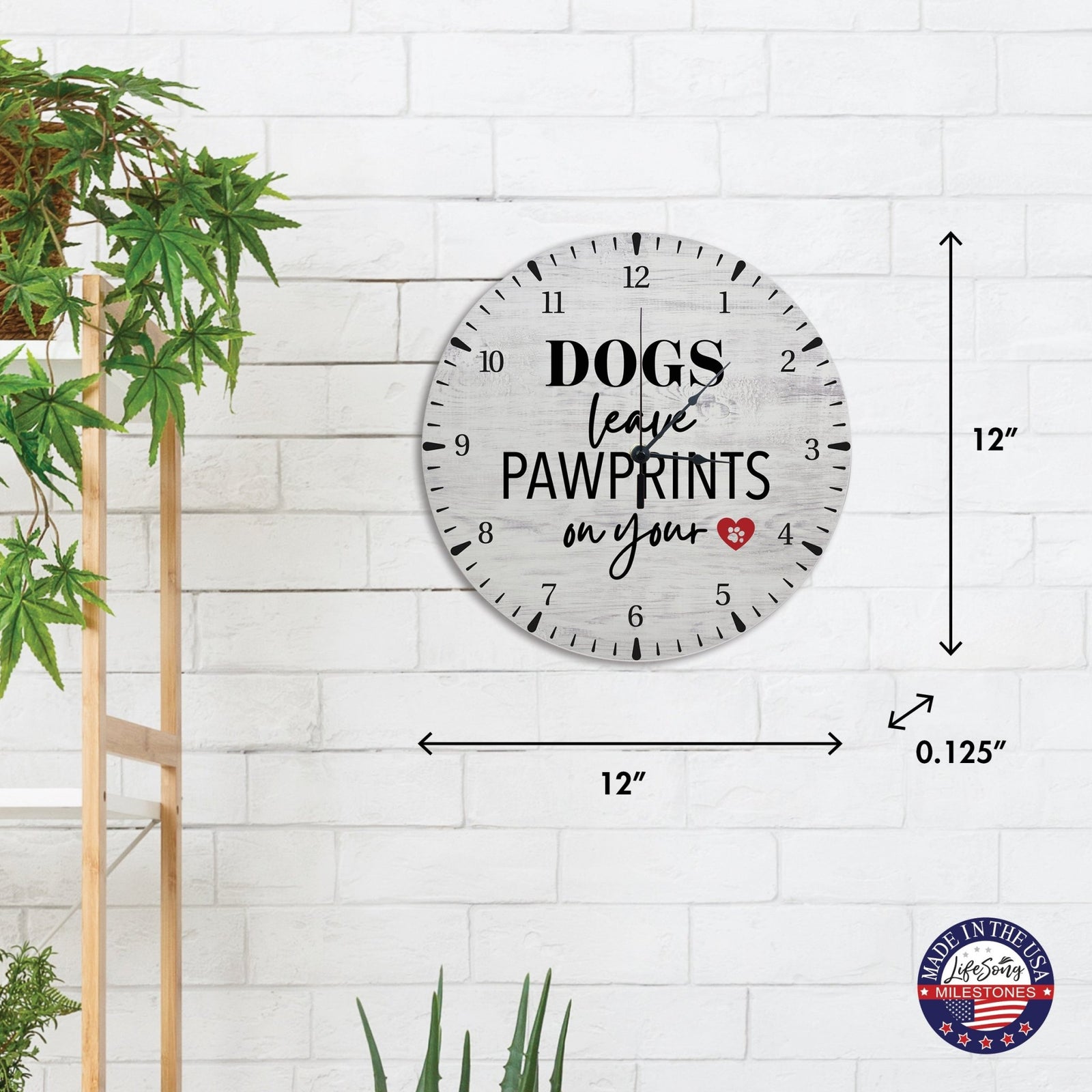 Minimalist Roman Numeral Wooden Clock For Walls Or Countertop Display For Pet Owners - Dog Leaves Pawprints - LifeSong Milestones