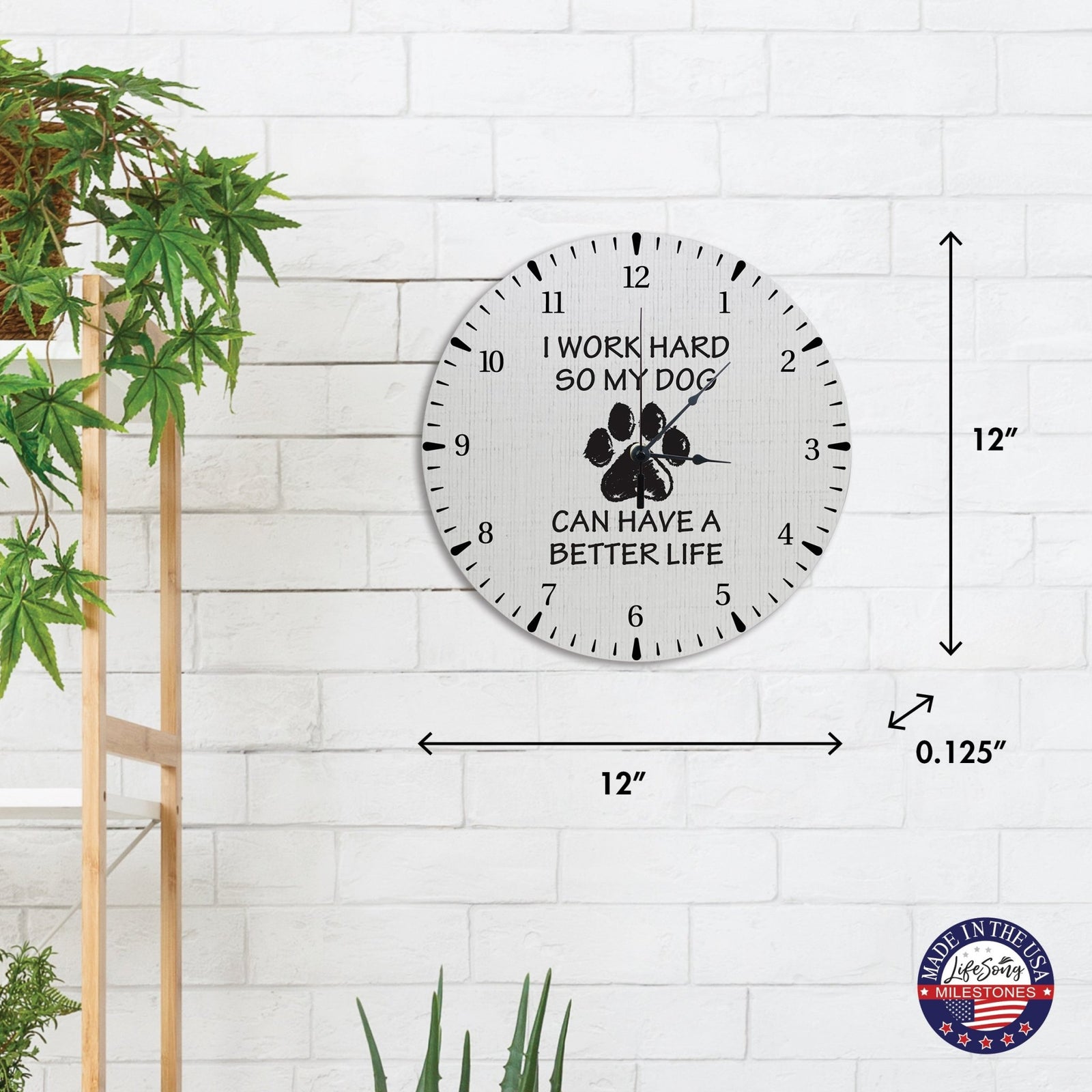 Minimalist Roman Numeral Wooden Clock For Walls Or Countertop Display For Pet Owners - I Work Hard - LifeSong Milestones