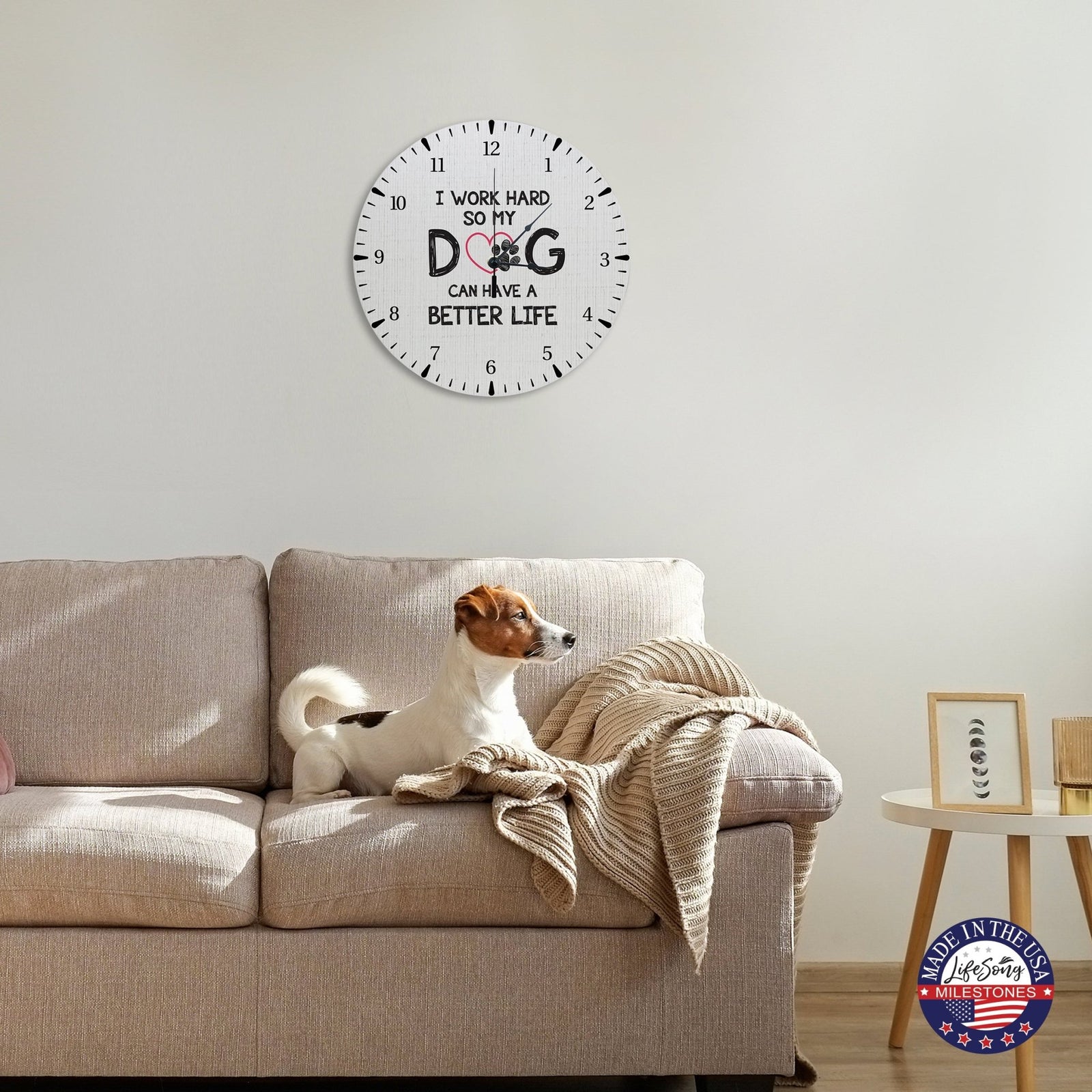 Minimalist Roman Numeral Wooden Clock For Walls Or Countertop Display For Pet Owners - I Work Hard - LifeSong Milestones