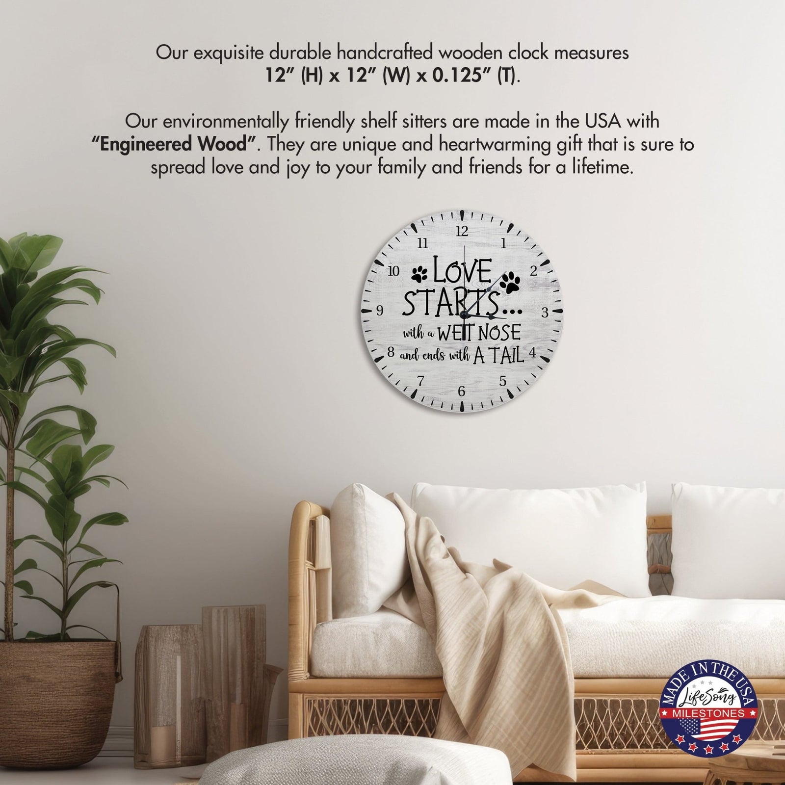 Minimalist Roman Numeral Wooden Clock For Walls Or Countertop Display For Pet Owners - Loves Starts - LifeSong Milestones