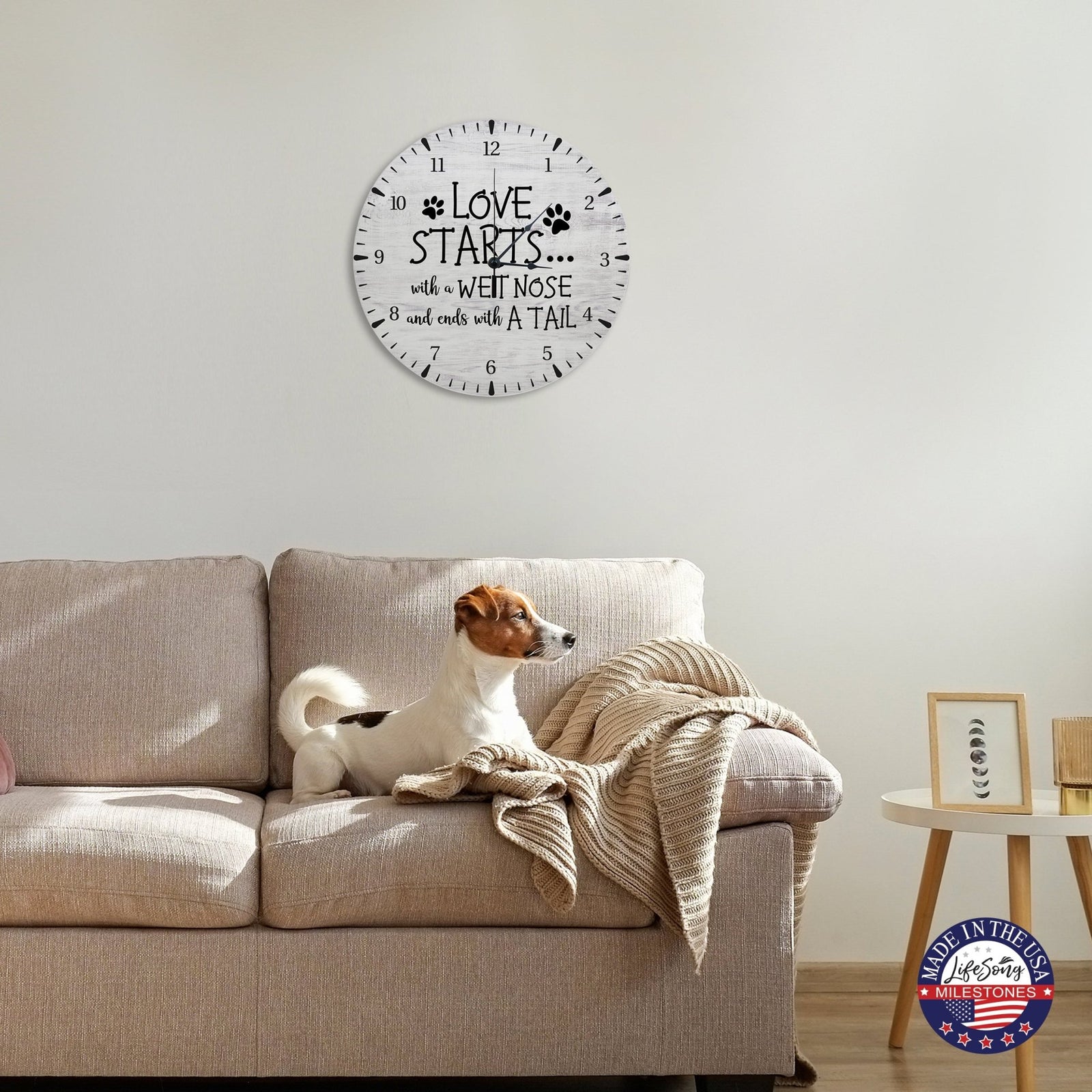 Minimalist Roman Numeral Wooden Clock For Walls Or Countertop Display For Pet Owners - Loves Starts - LifeSong Milestones