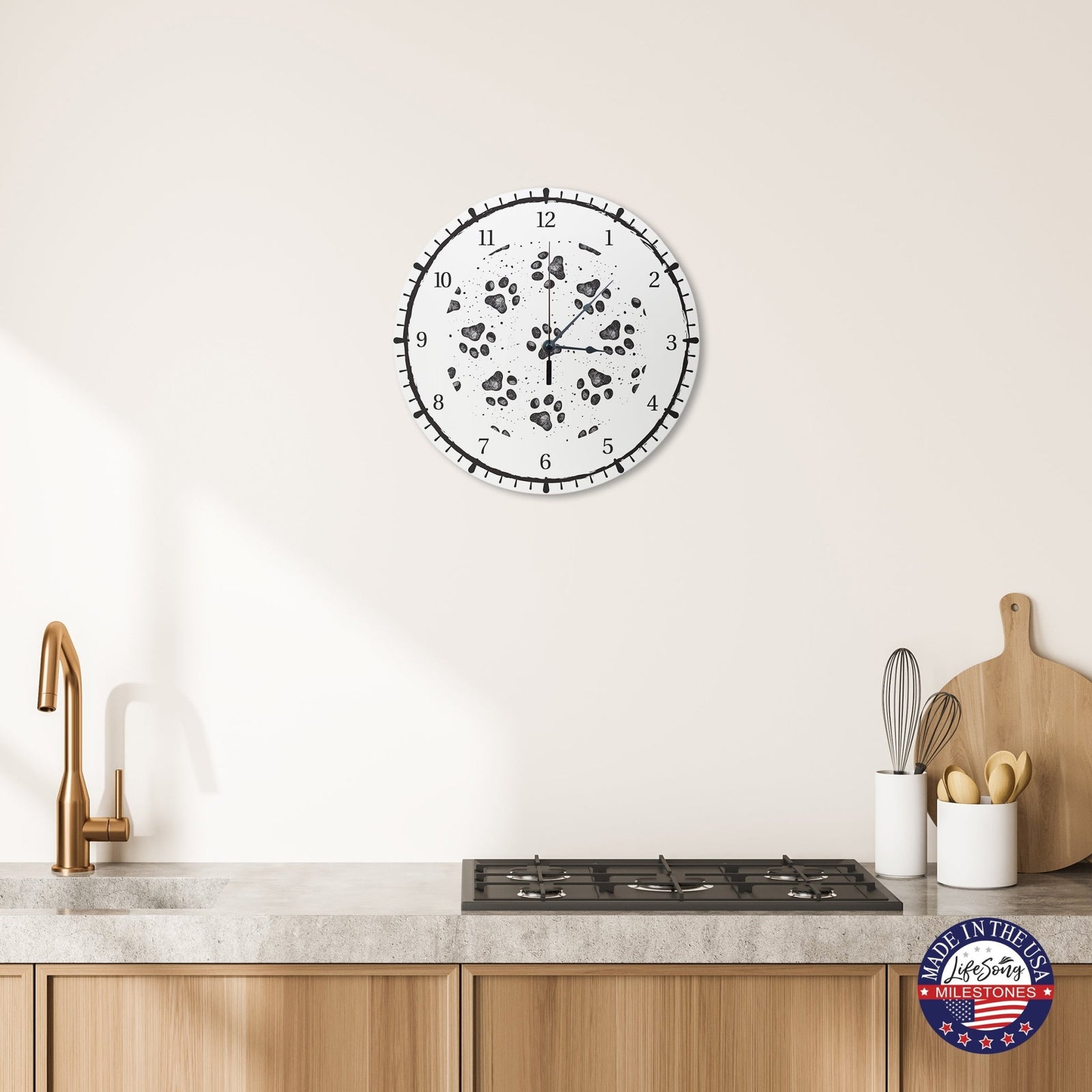 Minimalist Roman Numeral Wooden Clock For Walls Or Countertop Display For Pet Owners - Paws - LifeSong Milestones