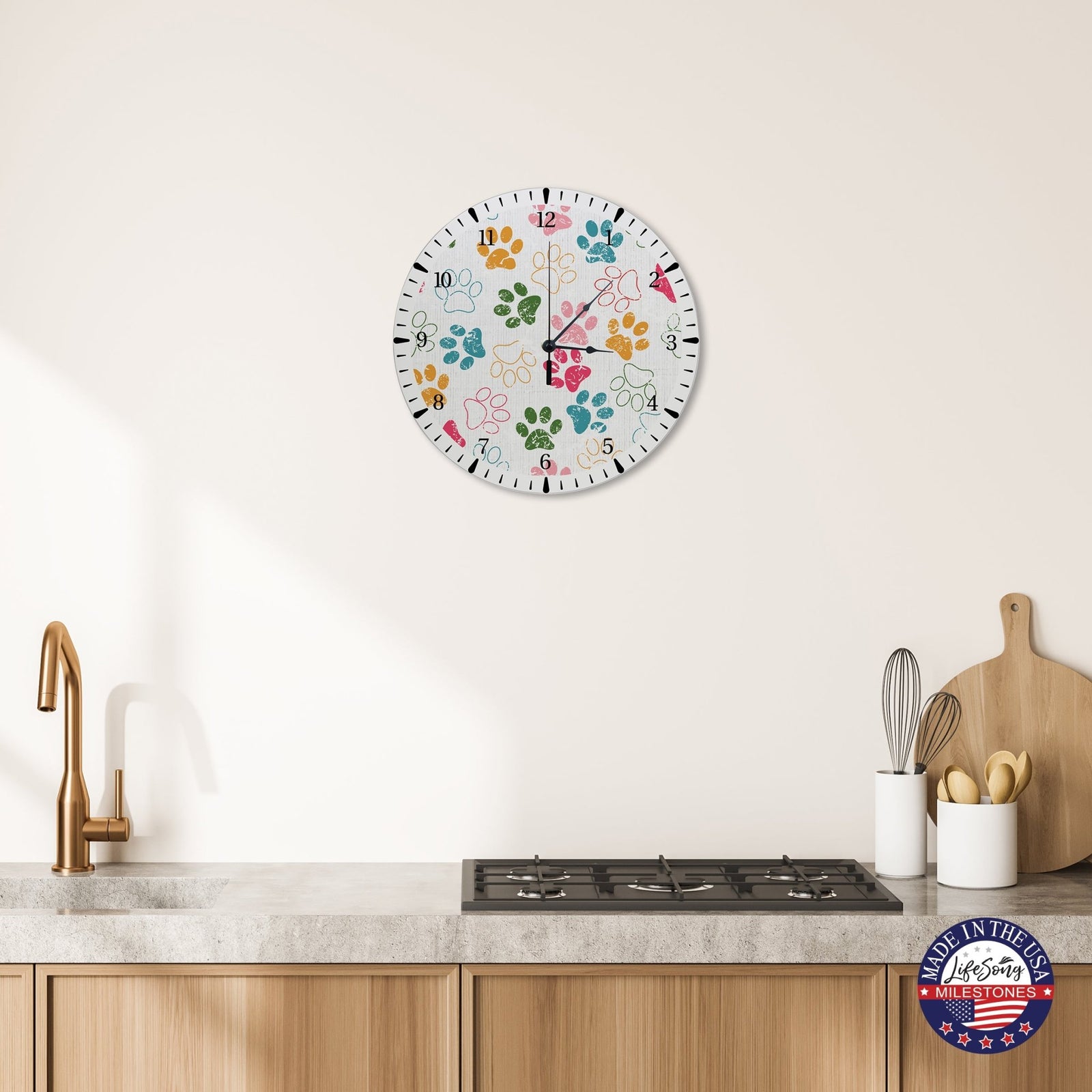 Minimalist Roman Numeral Wooden Clock For Walls Or Countertop Display For Pet Owners - Paws - LifeSong Milestones