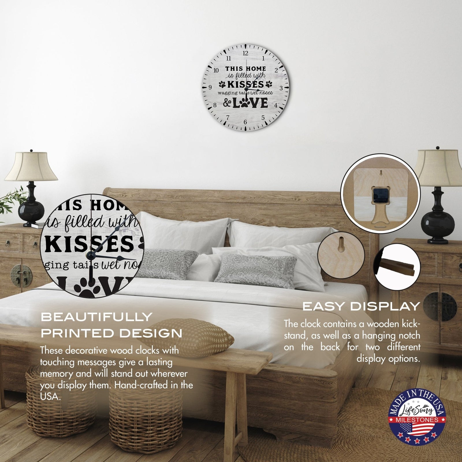 Minimalist Roman Numeral Wooden Clock For Walls Or Countertop Display For Pet Owners - This Home Is Filled - LifeSong Milestones