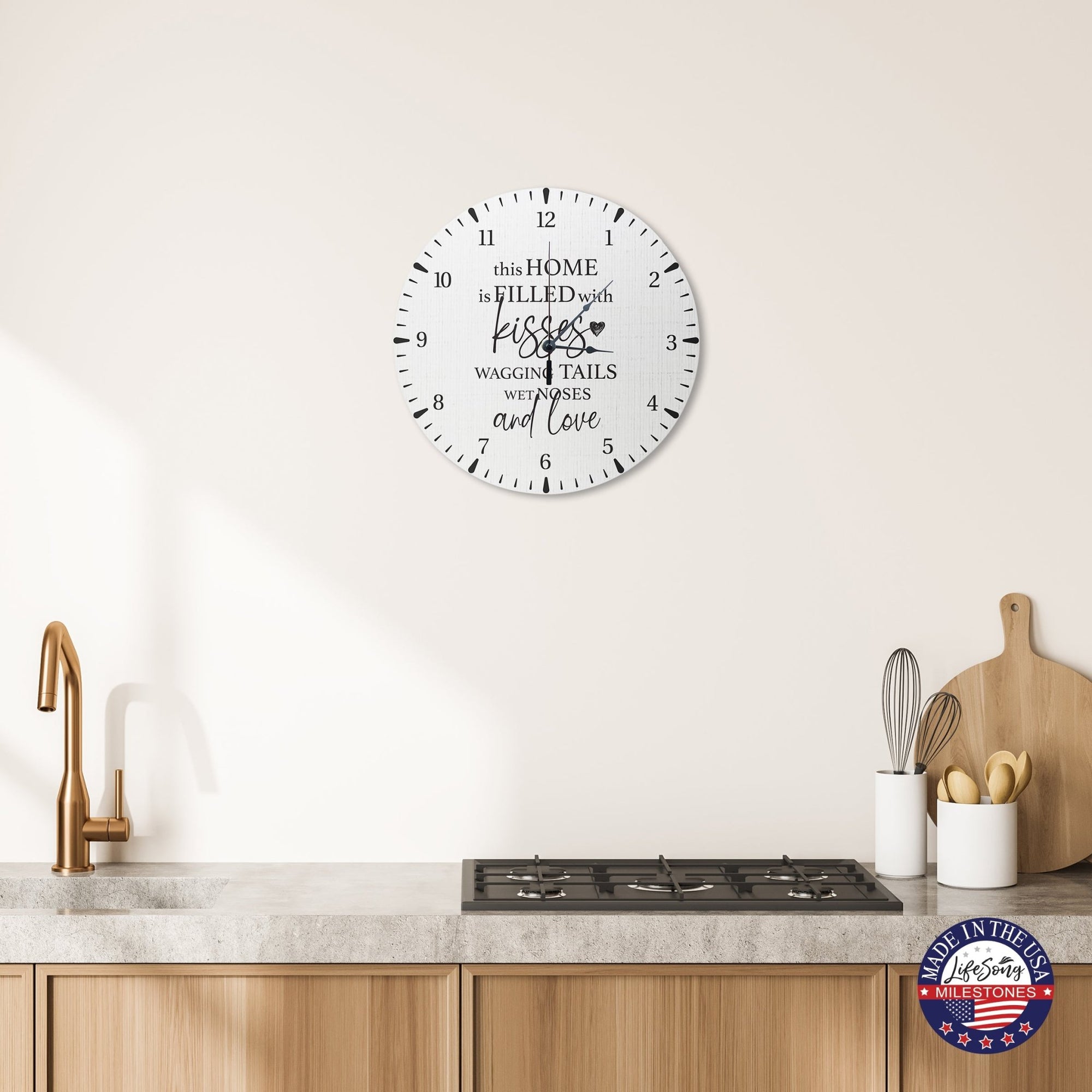 Minimalist Roman Numeral Wooden Clock For Walls Or Countertop Display For Pet Owners - This Home Is Filled - LifeSong Milestones