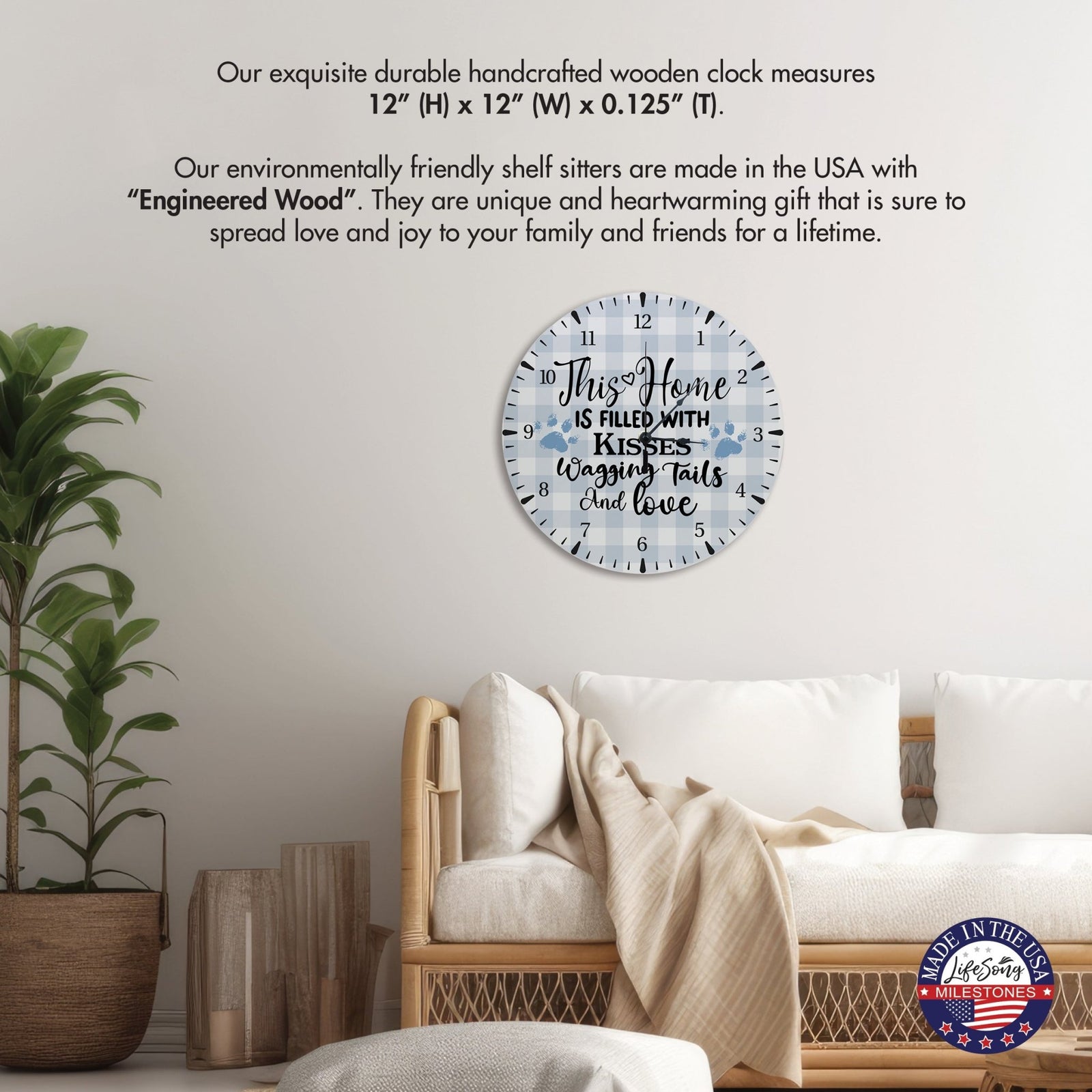 Minimalist Roman Numeral Wooden Clock For Walls Or Countertop Display For Pet Owners - This Home Is Filled - LifeSong Milestones