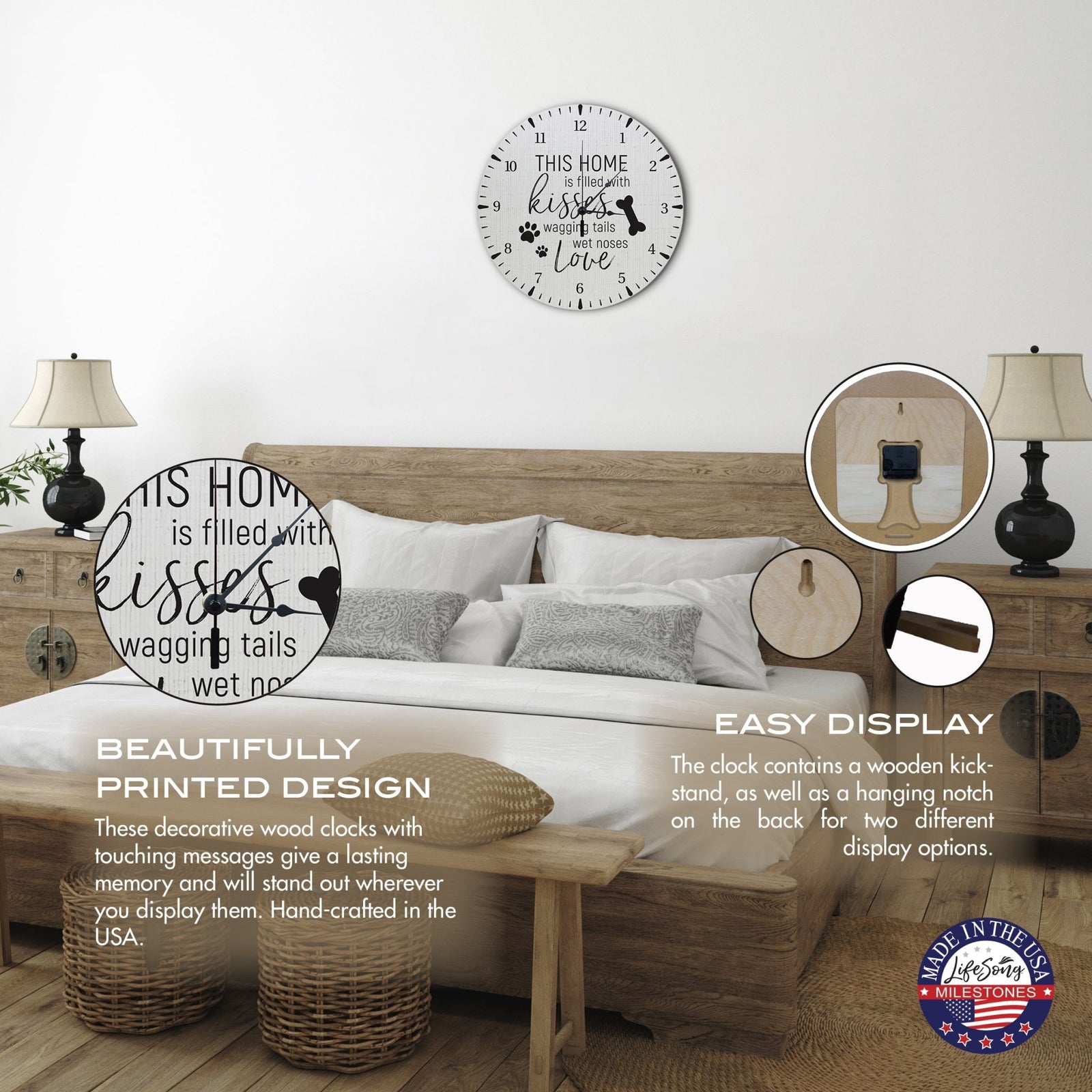 Minimalist Roman Numeral Wooden Clock For Walls Or Countertop Display For Pet Owners - This Home Is Filled - LifeSong Milestones