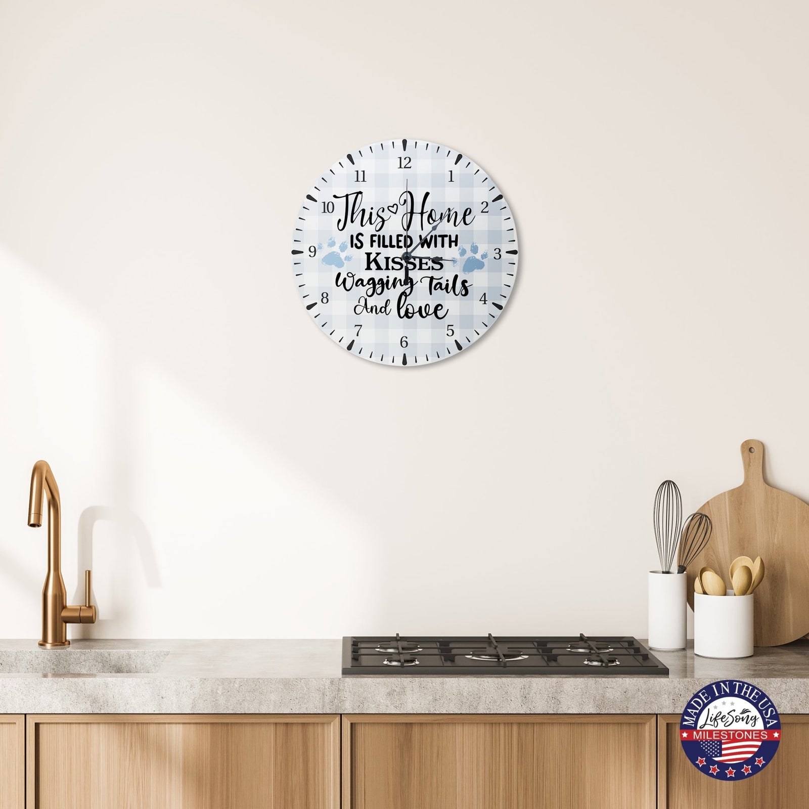 Minimalist Roman Numeral Wooden Clock For Walls Or Countertop Display For Pet Owners - This Home Is Filled - LifeSong Milestones