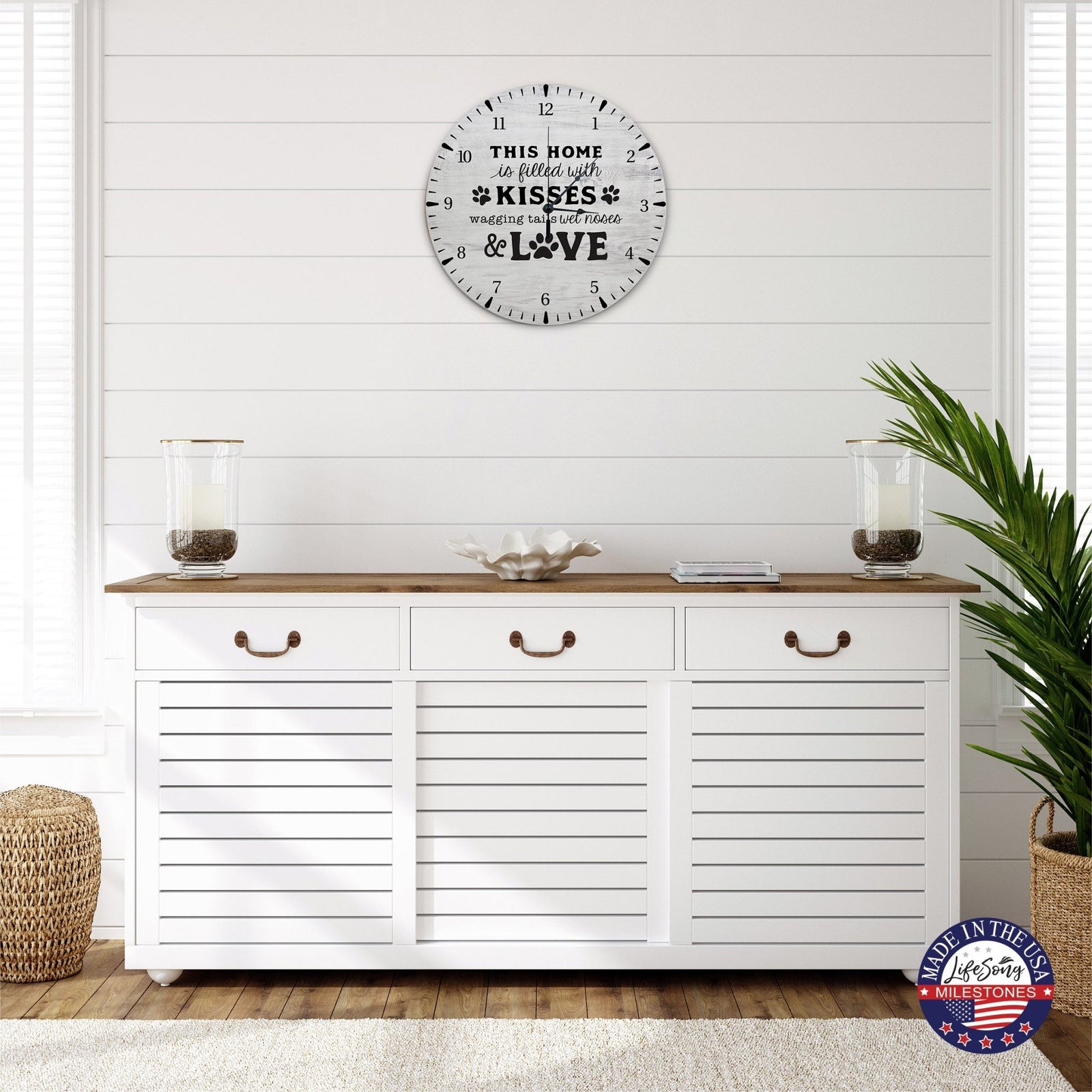 Minimalist Roman Numeral Wooden Clock For Walls Or Countertop Display For Pet Owners - This Home Is Filled - LifeSong Milestones