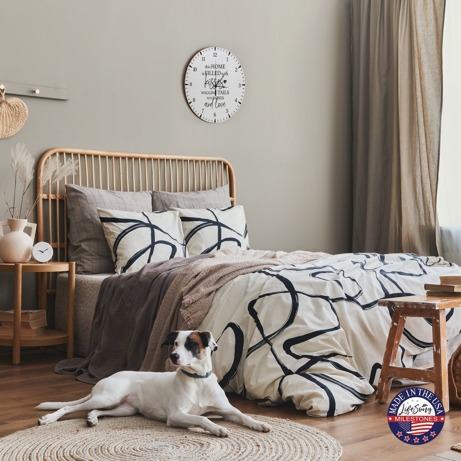 Minimalist Roman Numeral Wooden Clock For Walls Or Countertop Display For Pet Owners - This Home Is Filled - LifeSong Milestones