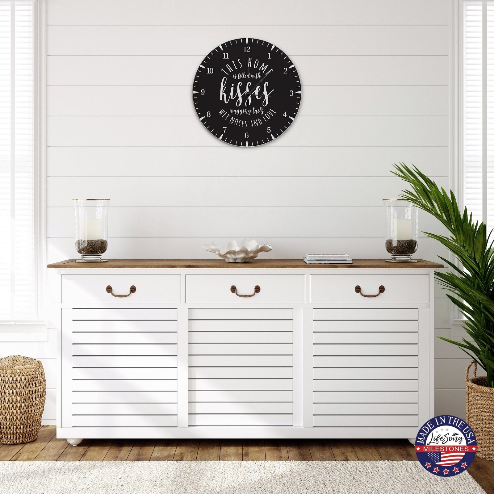 Minimalist Roman Numeral Wooden Clock For Walls Or Countertop Display For Pet Owners - This Home Is Filled With Kisses - LifeSong Milestones