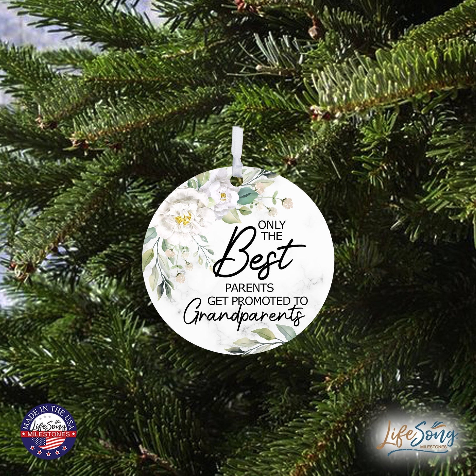 Modern 2.75in Christmas Round White Ornament for Grandparents - Only the Best Parents - LifeSong Milestones