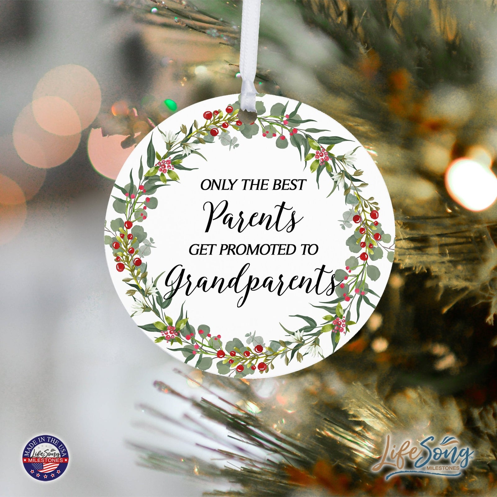Modern 2.75in Christmas Round White Ornament for Grandparents - Only the Best Parents - LifeSong Milestones