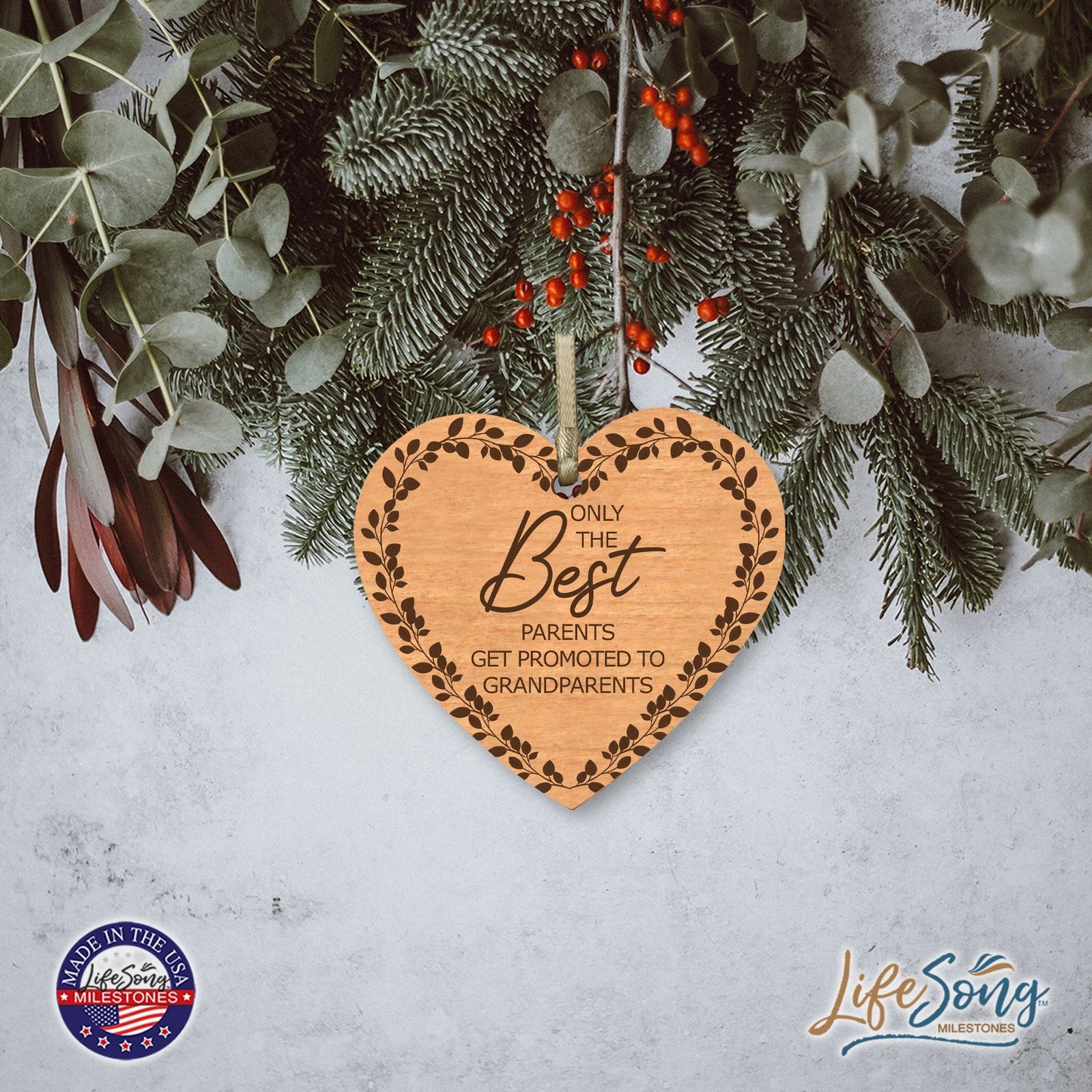 Modern 3.75in Christmas Wooden Heart Ornament for Grandparents - Only the Best Parents - LifeSong Milestones