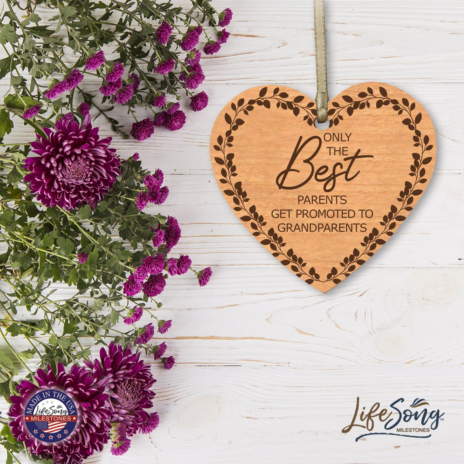 Modern 3.75in Christmas Wooden Heart Ornament for Grandparents - Only the Best Parents - LifeSong Milestones