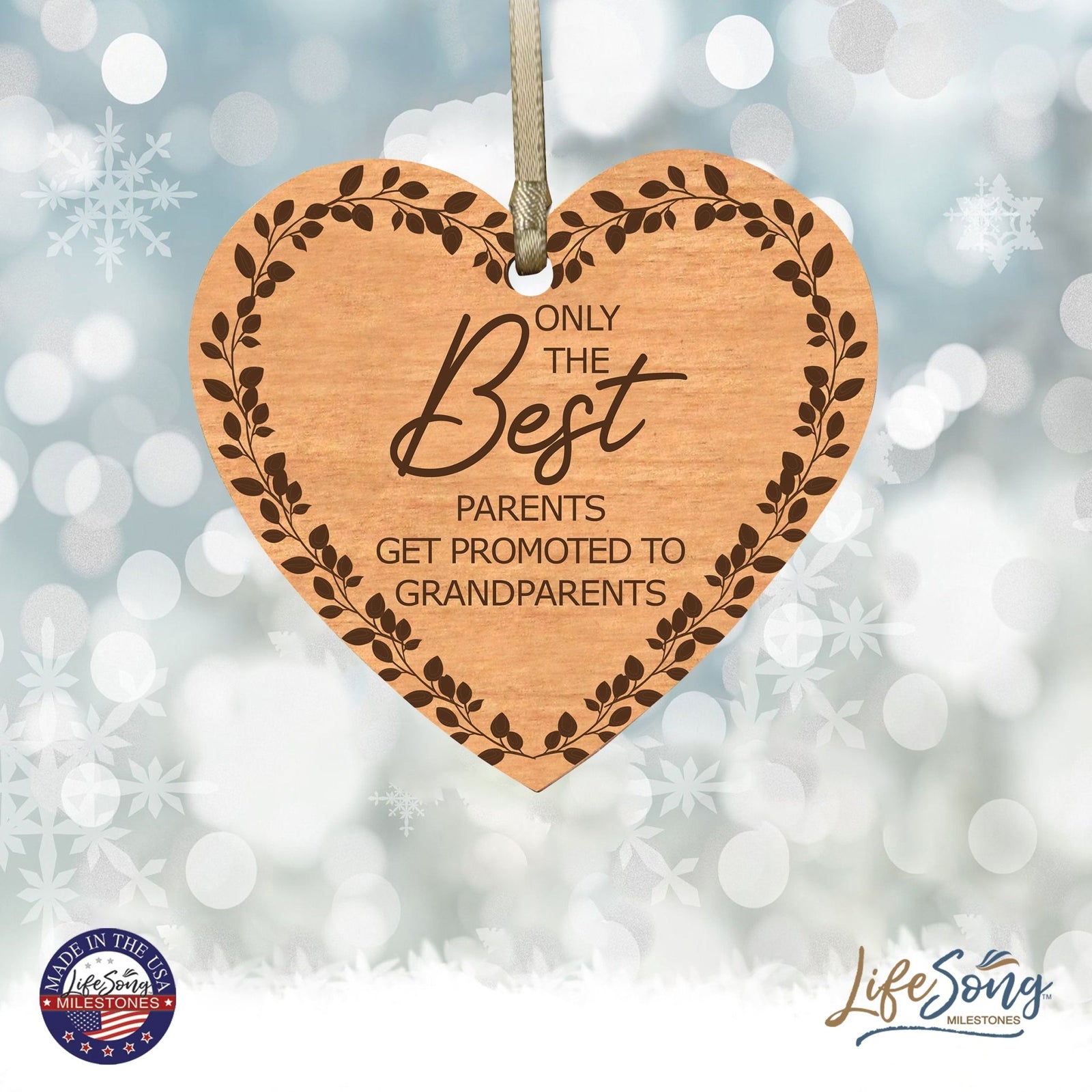 Modern 3.75in Christmas Wooden Heart Ornament for Grandparents - Only the Best Parents - LifeSong Milestones