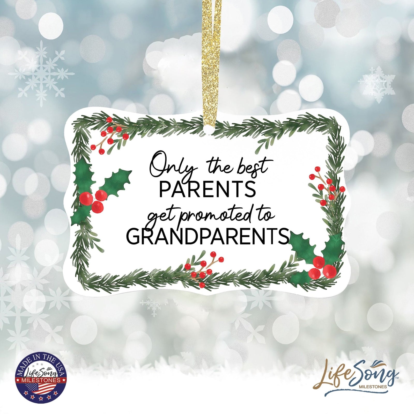 Modern 4x2.5in Christmas White Scalloped Ornament for Grandparents - Only the Best Parents - LifeSong Milestones